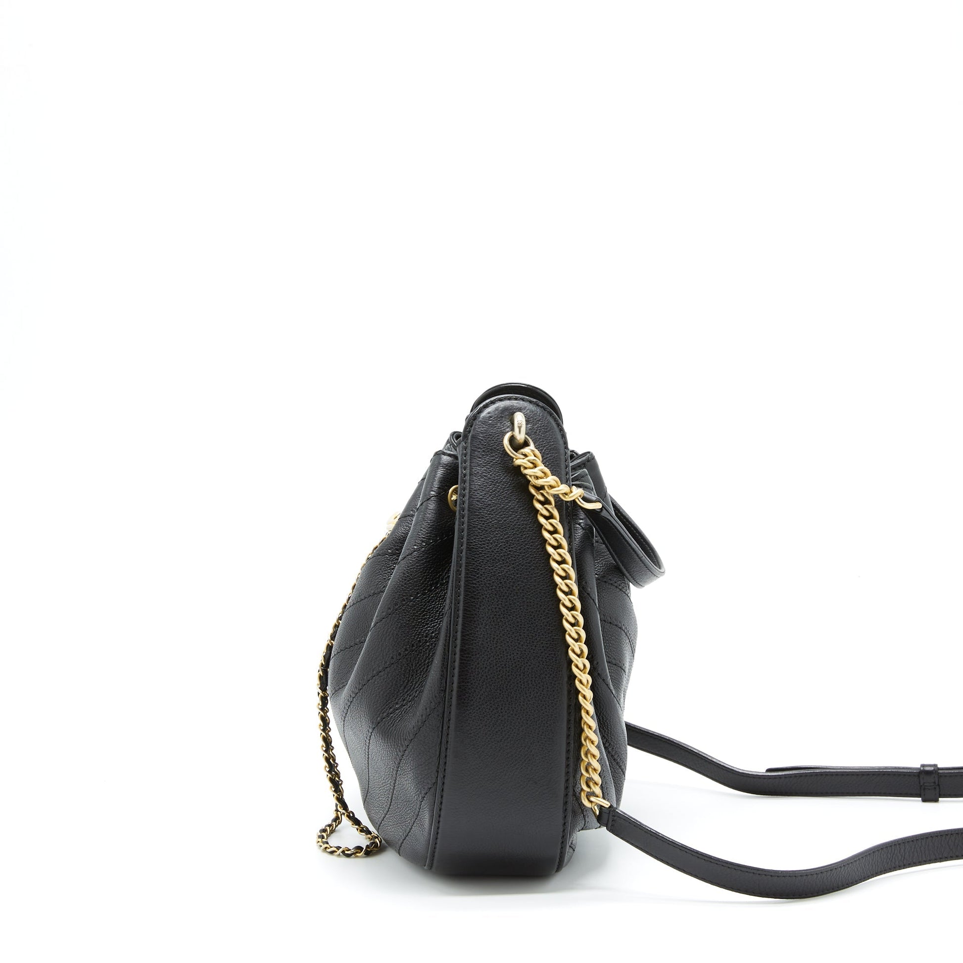 Chanel Chevron Bucket Grained Calfskin GHW Black Bucket Bag
