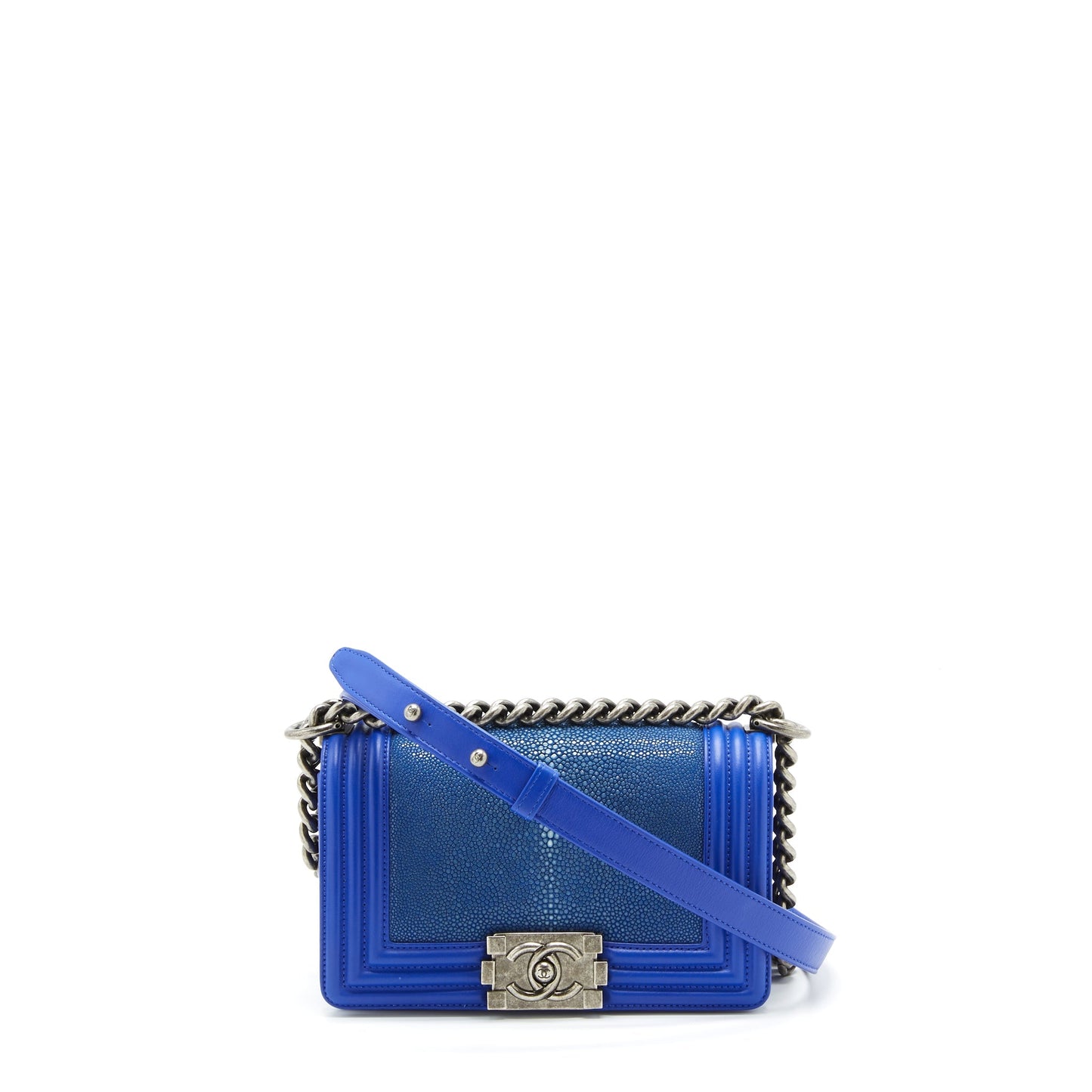 Chanel Boy Crystal Galuchat Ruthenium Hardware Blue Small