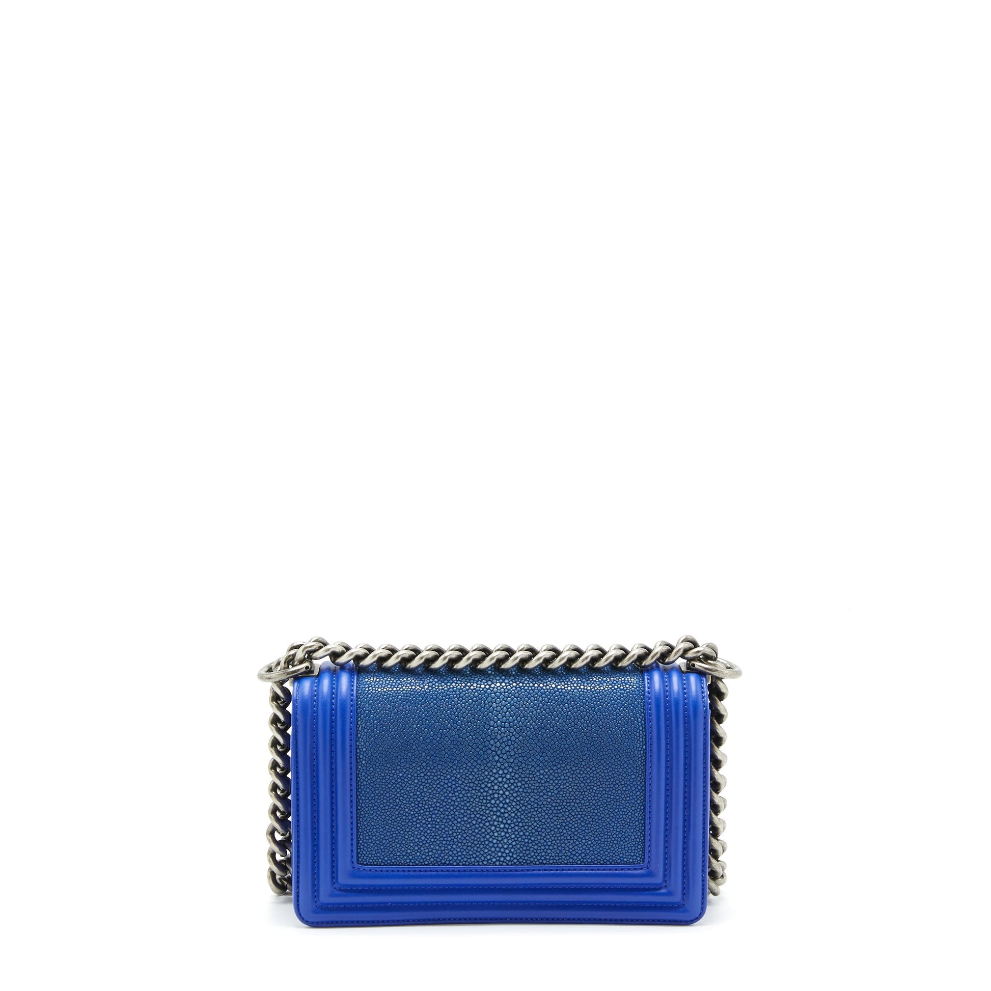 Chanel Boy Crystal Galuchat Ruthenium Hardware Blue Small