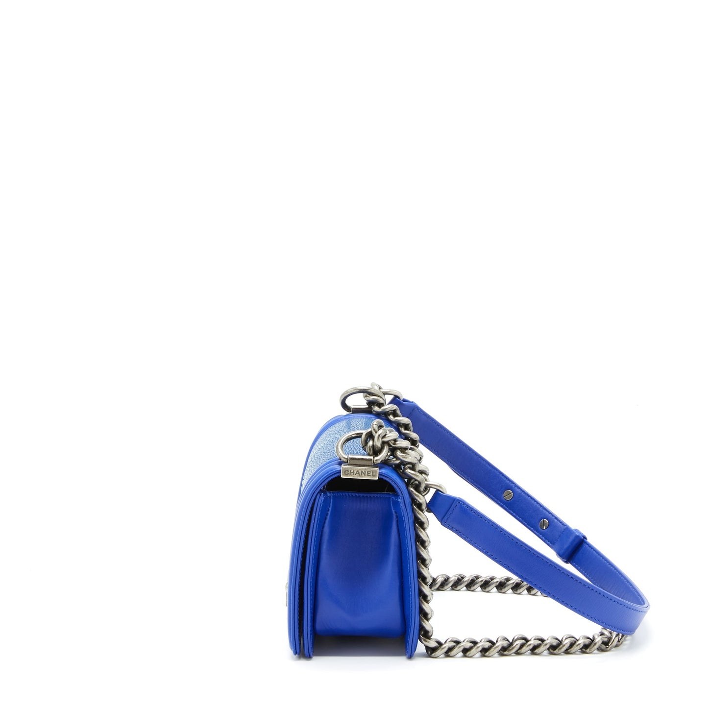 Chanel Boy Crystal Galuchat Ruthenium Hardware Blue Small