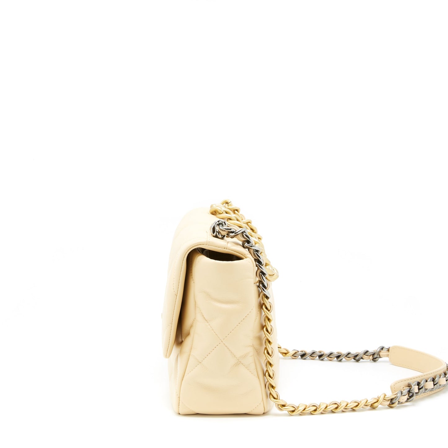 Chanel 19 Goatskin Hardware Gold Silver Beige Handbag