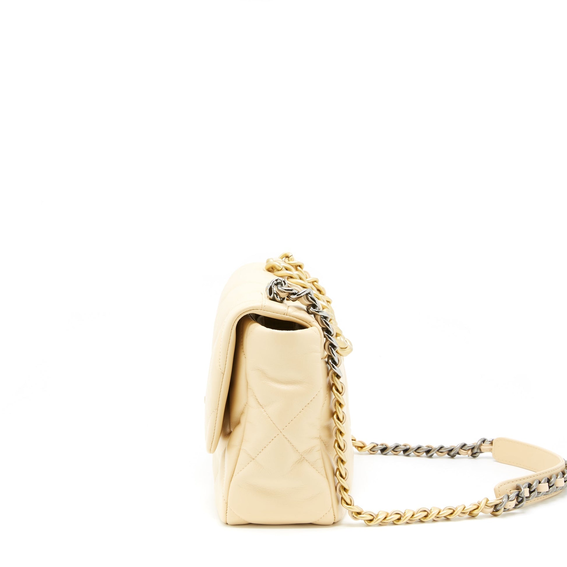 Chanel 19 Goatskin Hardware Gold Silver Beige Handbag