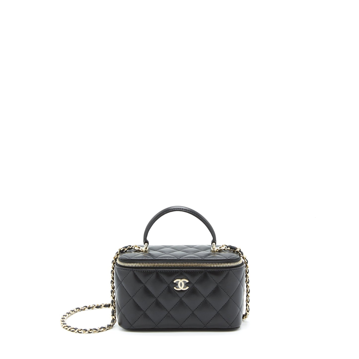 Chanel 22A Top Handle Long Vanity Lambskin Black Handbag