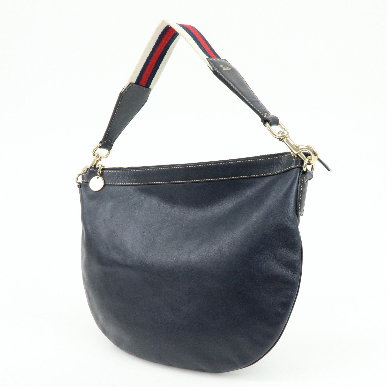 GUCCI Sherry Leather Shoulder Bag Hand Bag Navy 153032