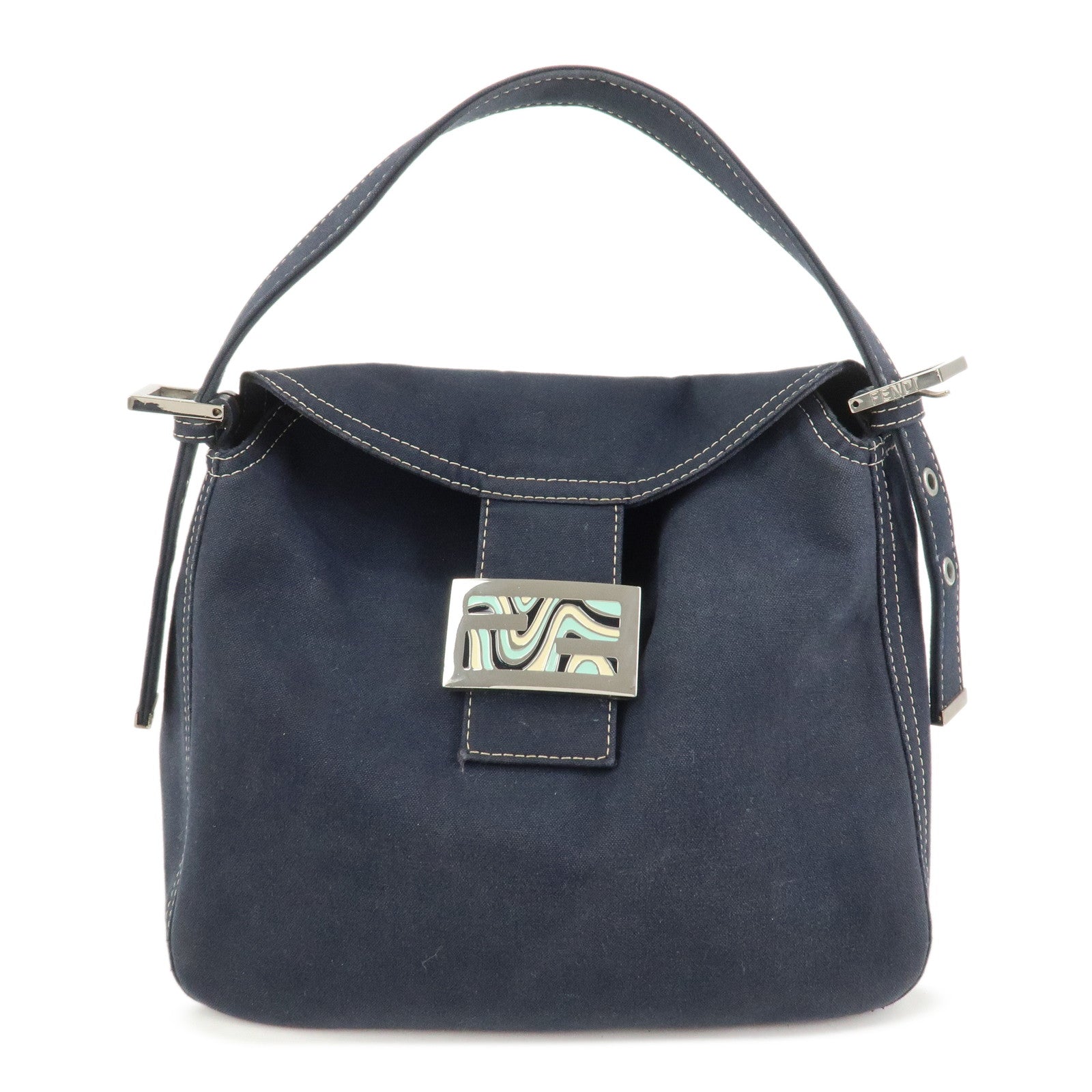 Shoulder Bag Hand Bag Canvas Navy Logo