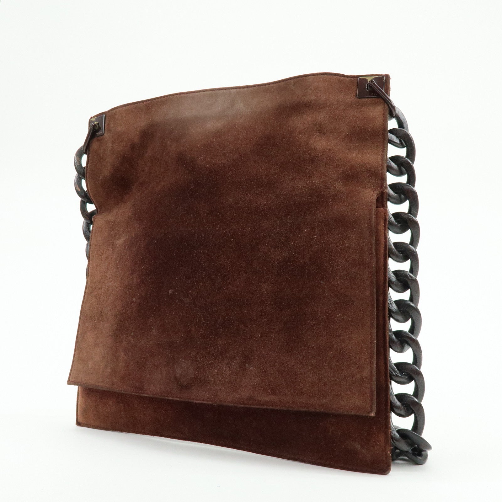 GUCCI Suede Wood Shoulder Bag Crossbody Bag Brown 002?1705