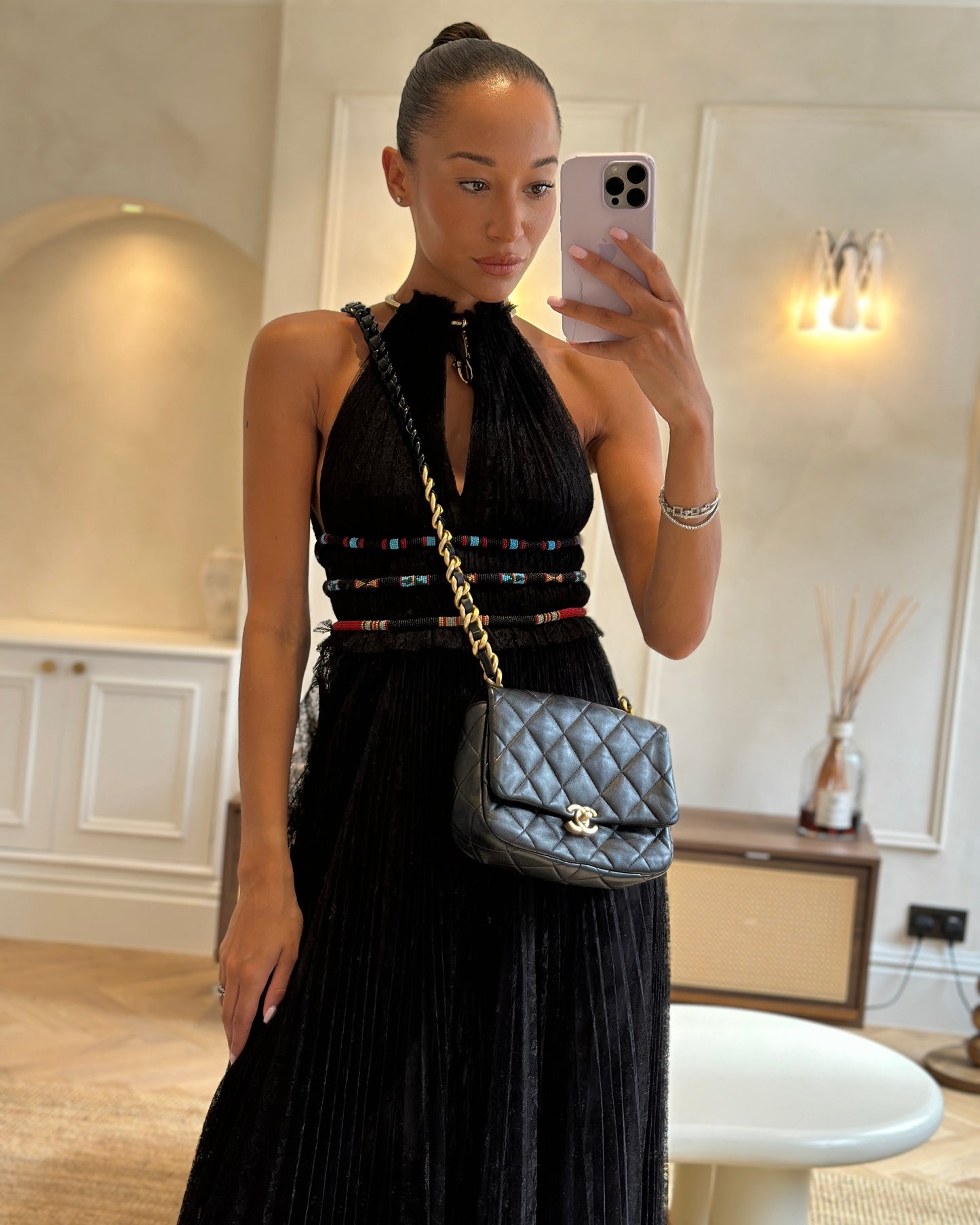 Chanel Black Small Single Flap Cross Body Bag in Goatskin Leather with Gold & Black Hardware