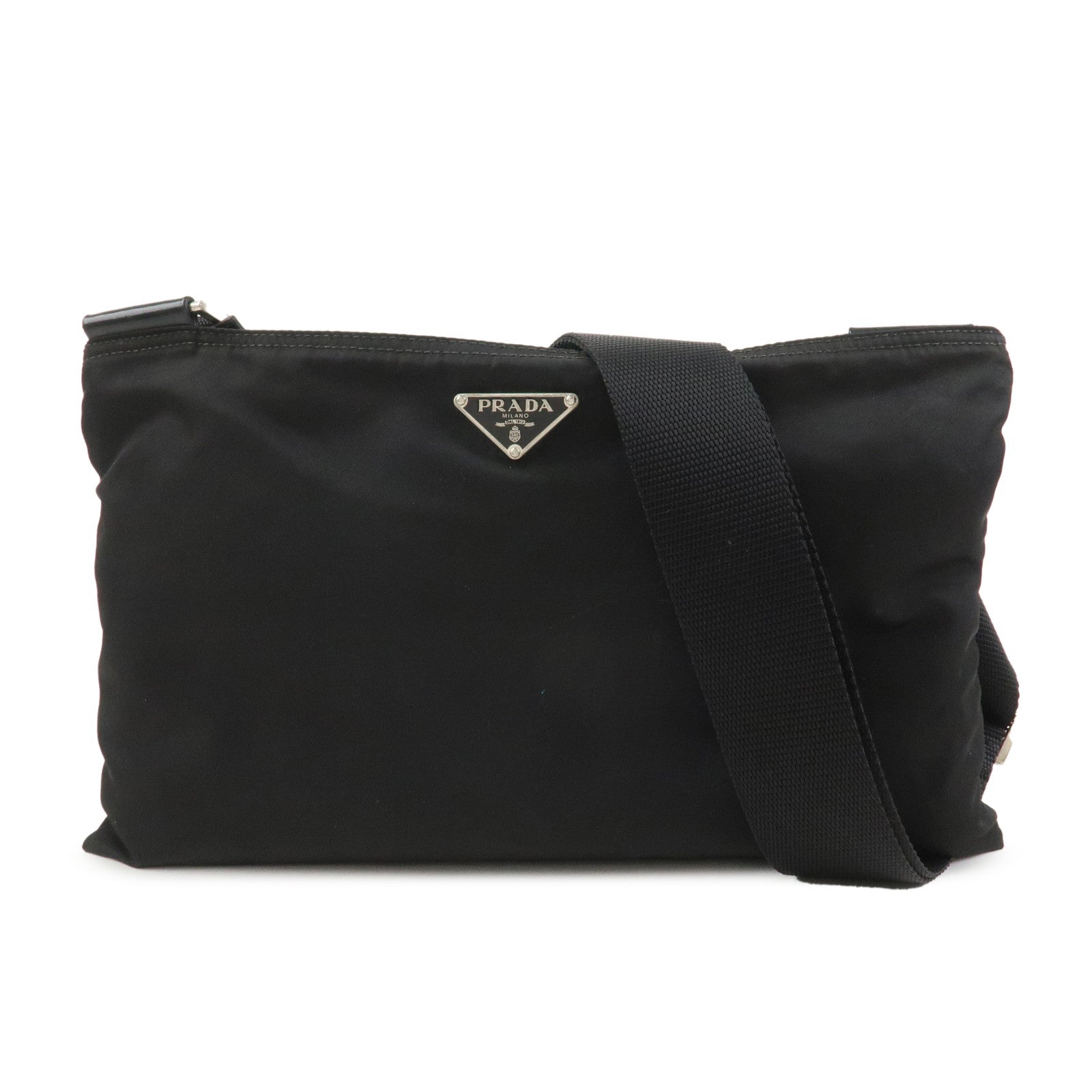 Crossbody Bag Triangle Shoulder Bag 2 Leather Nylon Black