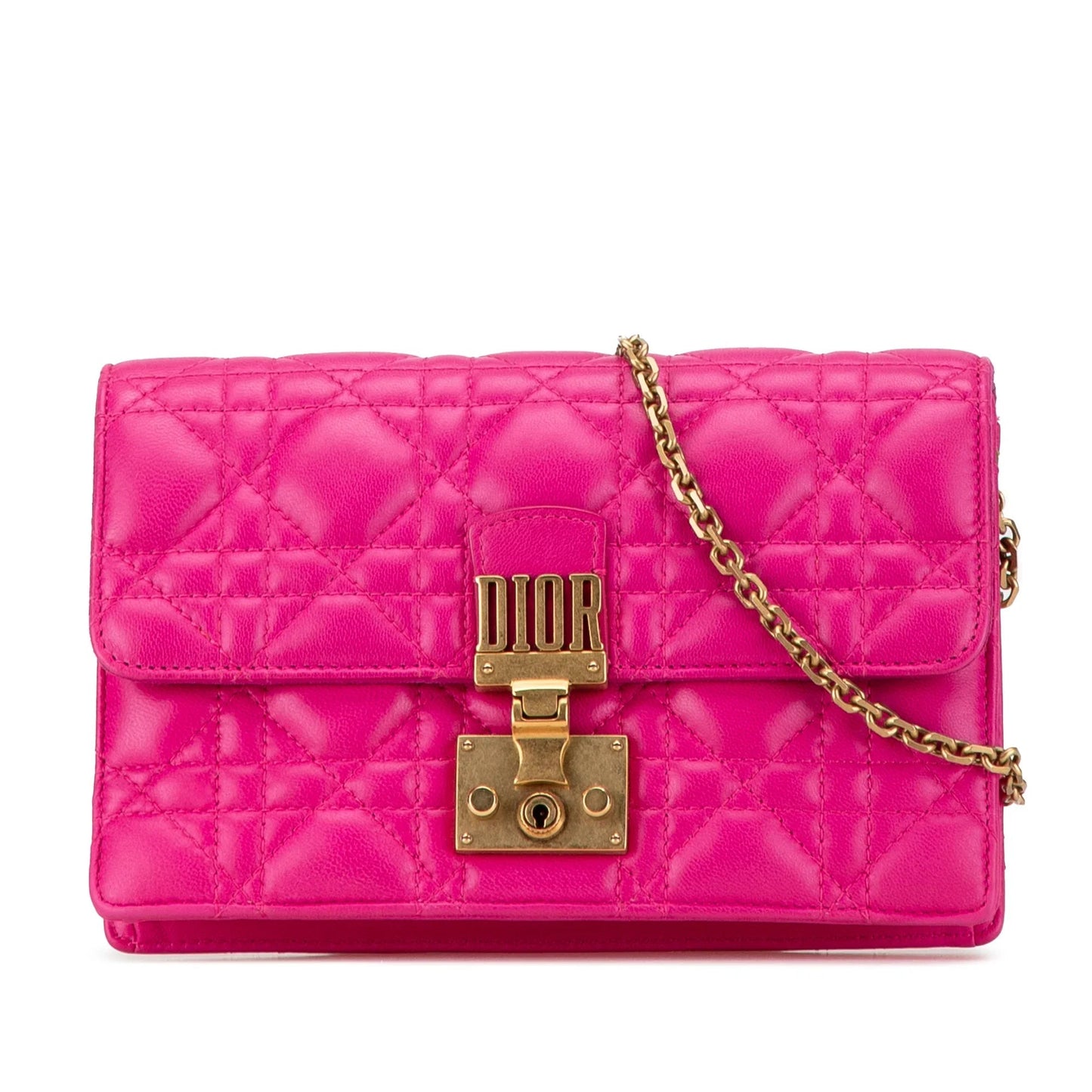 Dior Handbag Cannage Addict Wallet on Crossbody Bag Lambskin Pink Chain