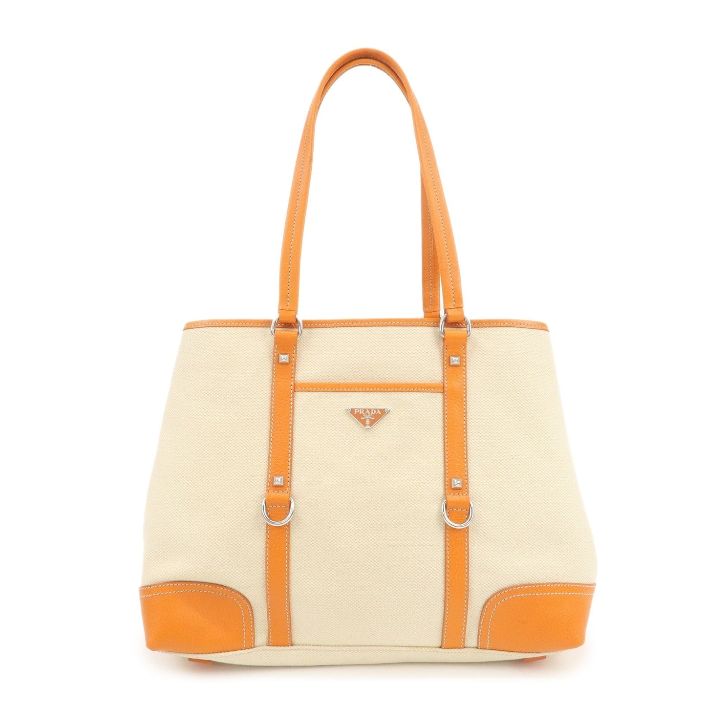 Tote Bag Triangle Natural Leather Canvas Orange