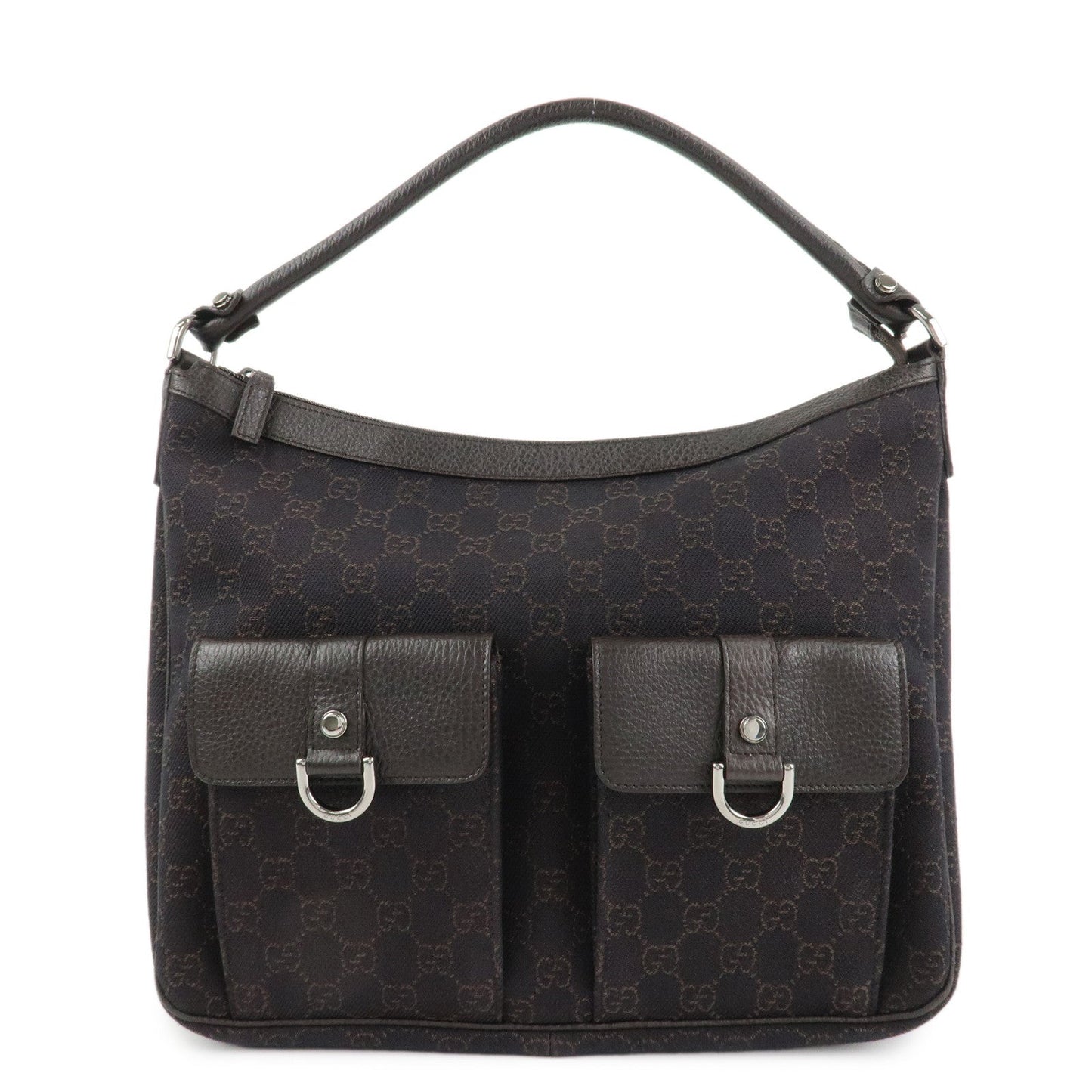 GUCCI Abbey Leather Canvas Shoulder Bag Hand Bag Dark Brown 293581