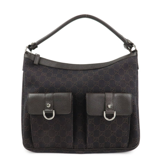 GUCCI Abbey Leather Canvas Shoulder Bag Hand Bag Dark Brown 293581