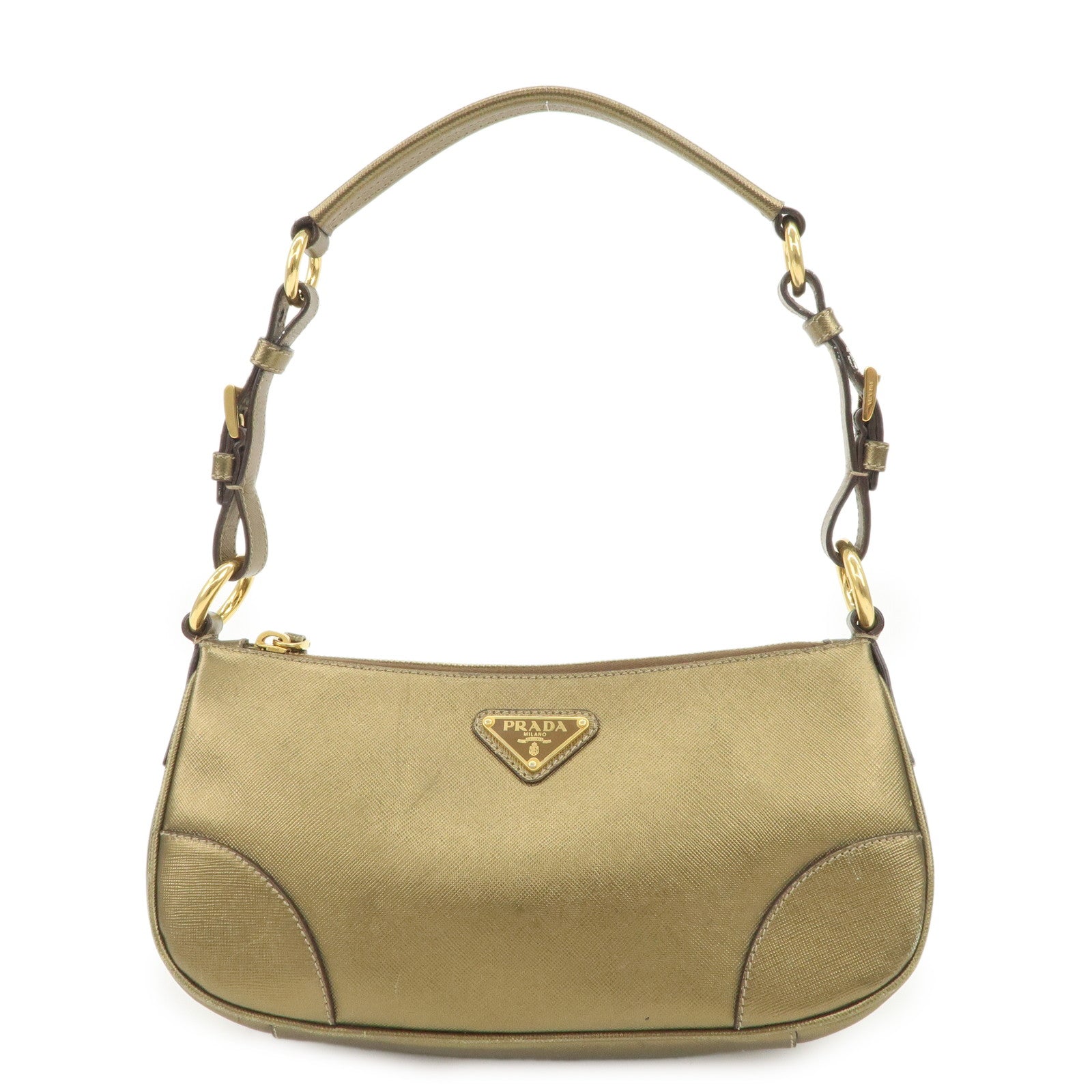 Shoulder Bag Triangle Hand Bag Leather Saffiano Gold