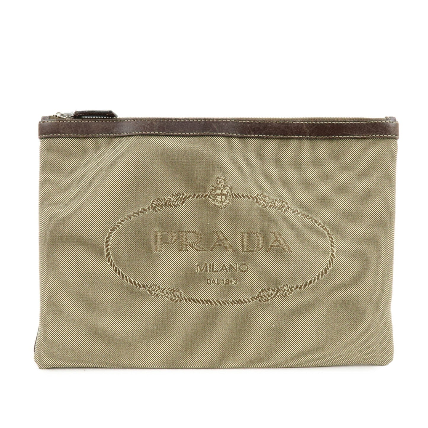 Clutch Bag Jacquard Pouch Khaki Leather Canvas Logo