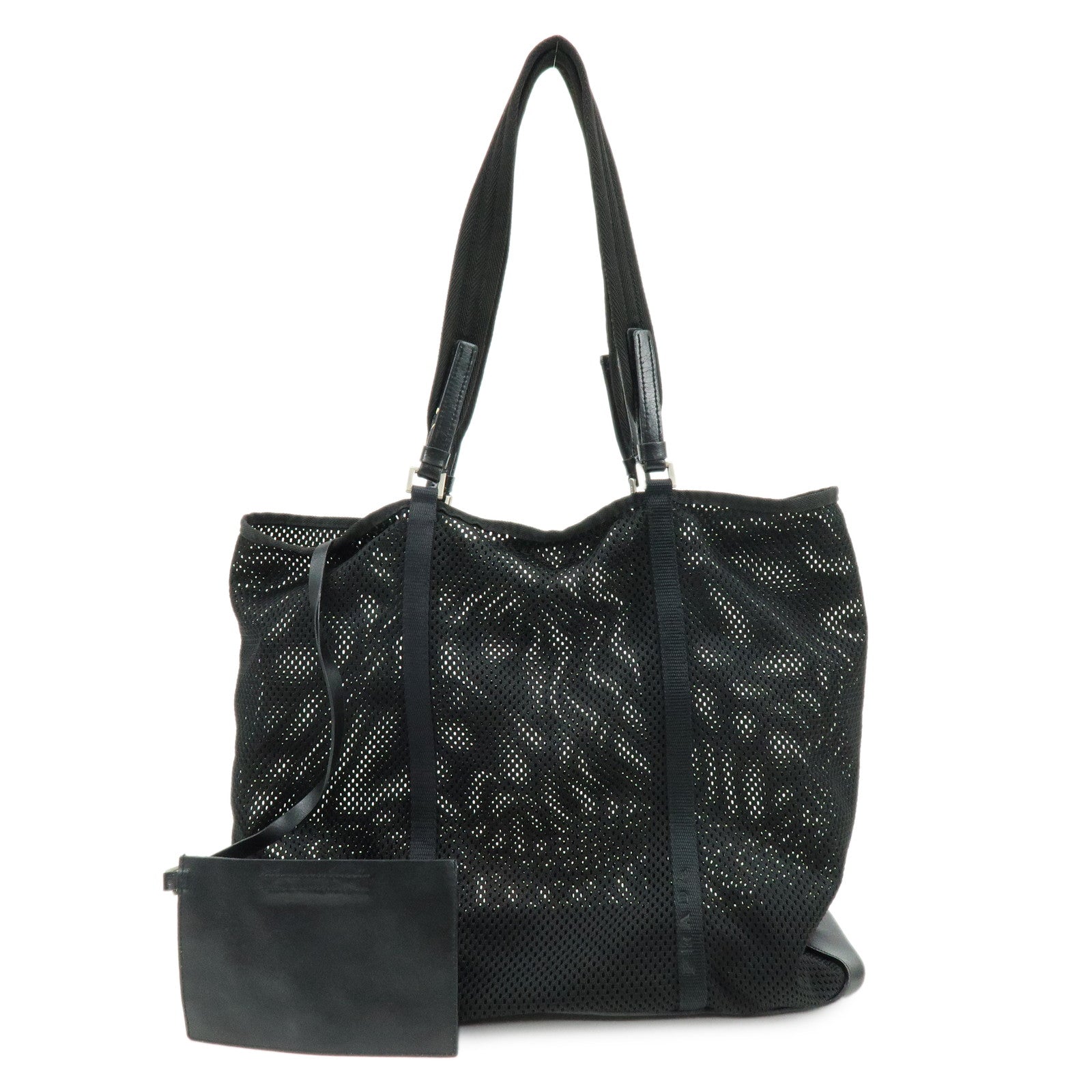 Tote Bag Mesh Shoulder Bag Leather Black