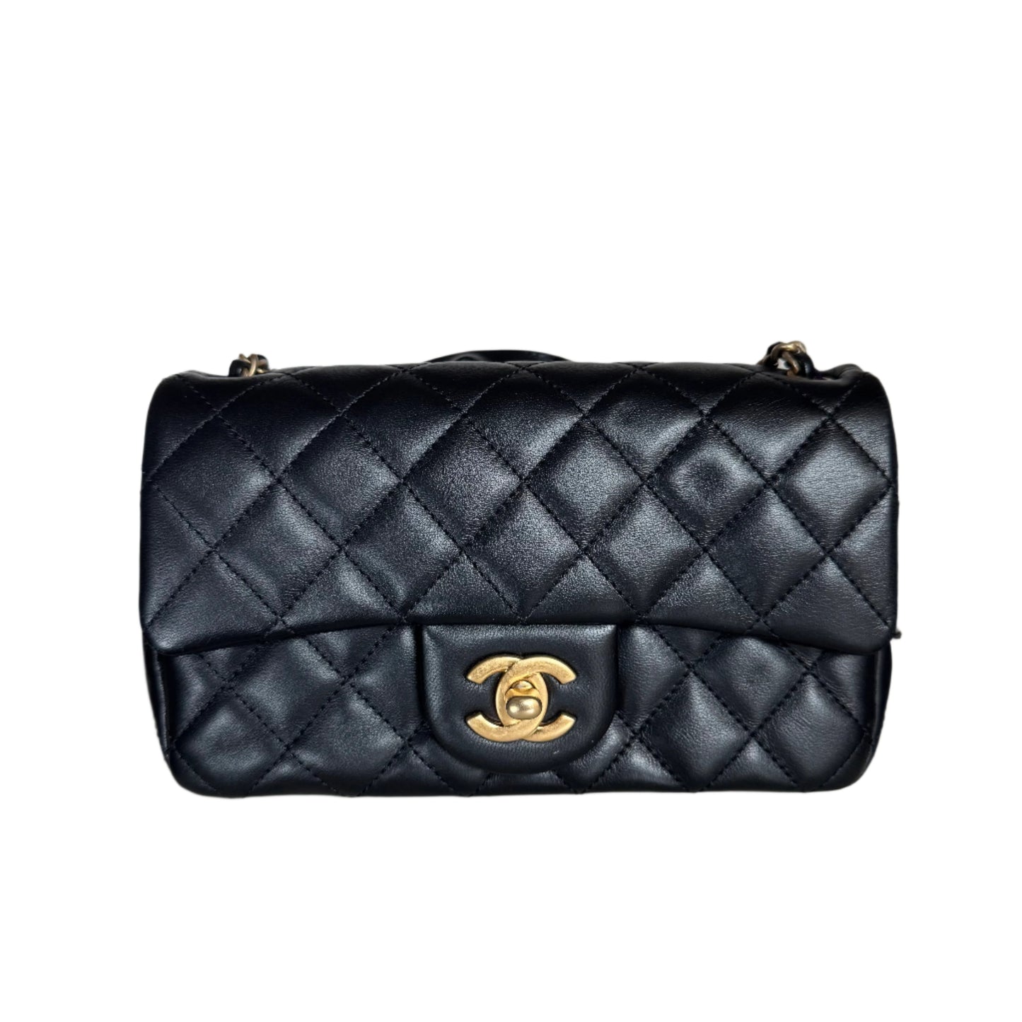 Chanel Romance Classic Flap Rectangular Lambskin Hardware Black Gold Leather Mini Bag
