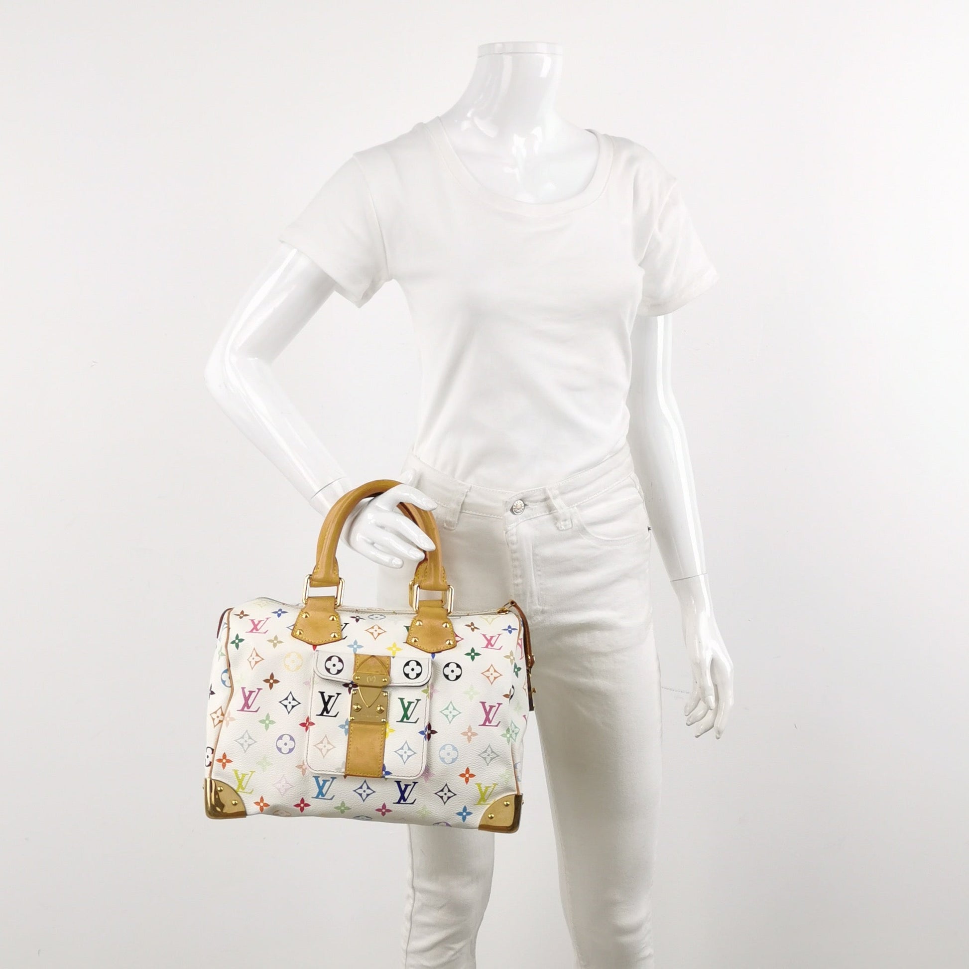 Louis Vuitton x Takashi Murakami Speedy 30 Lock Multicolor White Handbag Multicolor 8