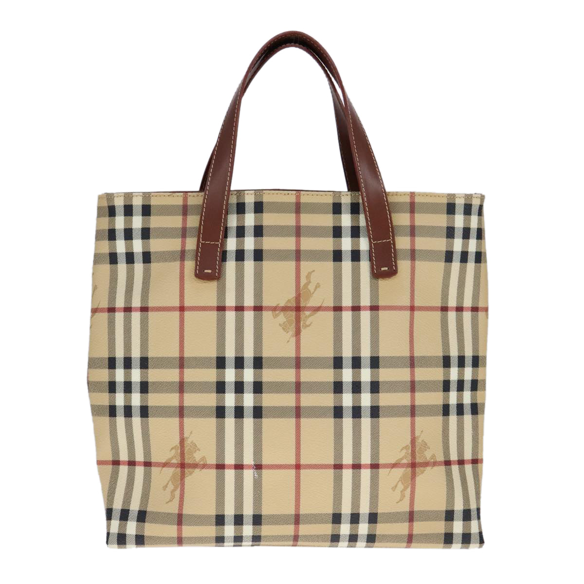 Burberry Haymarket Tote Bag Leather Beige