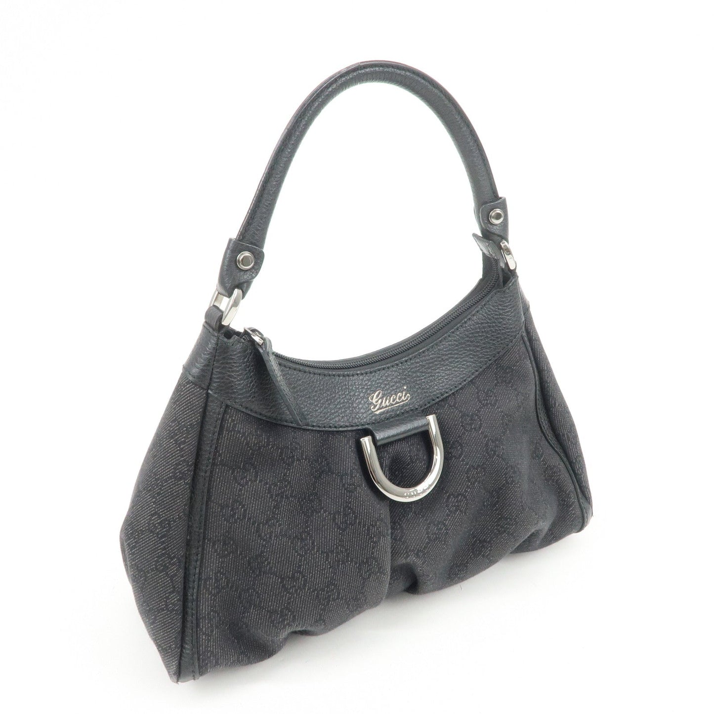 GUCCI Abbey GG Canvas Leather Shoulder Bag Hand Bag Black 265692
