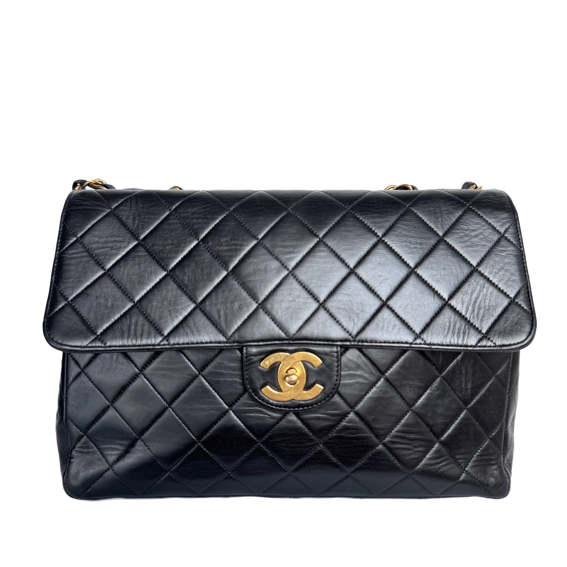 Chanel Classic Maxi Flap Lambskin Giant CC Black Gold Leather Handbag Hardware 1