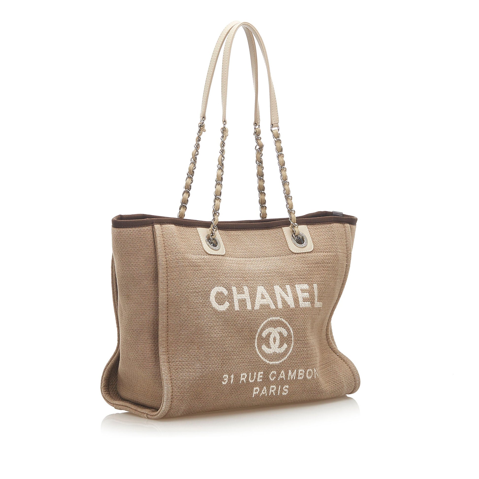 Chanel Deauville Tote Bag Leather Canvas