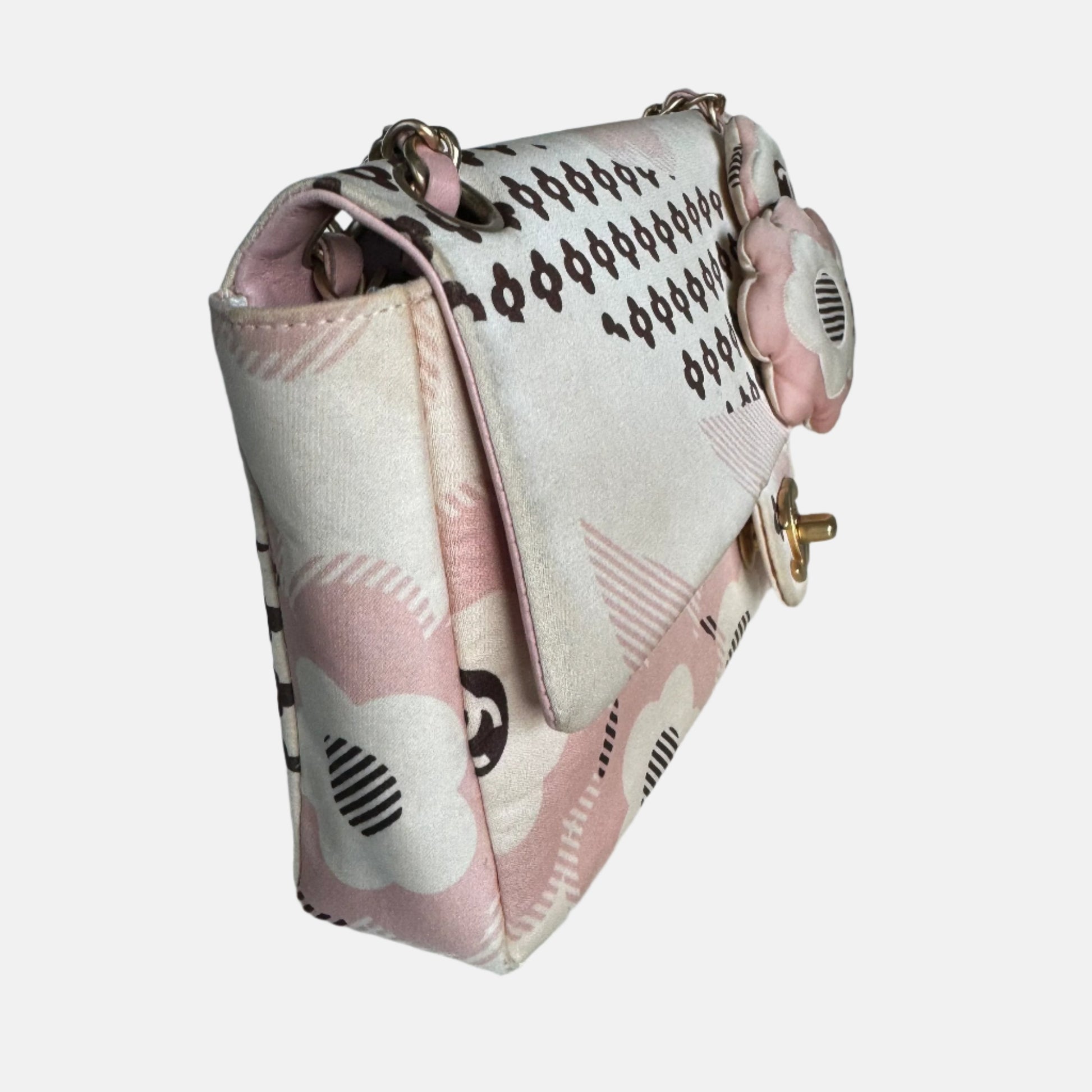 Chanel Camellia Flap Floral Printed Satin Pink Shoulder Bag