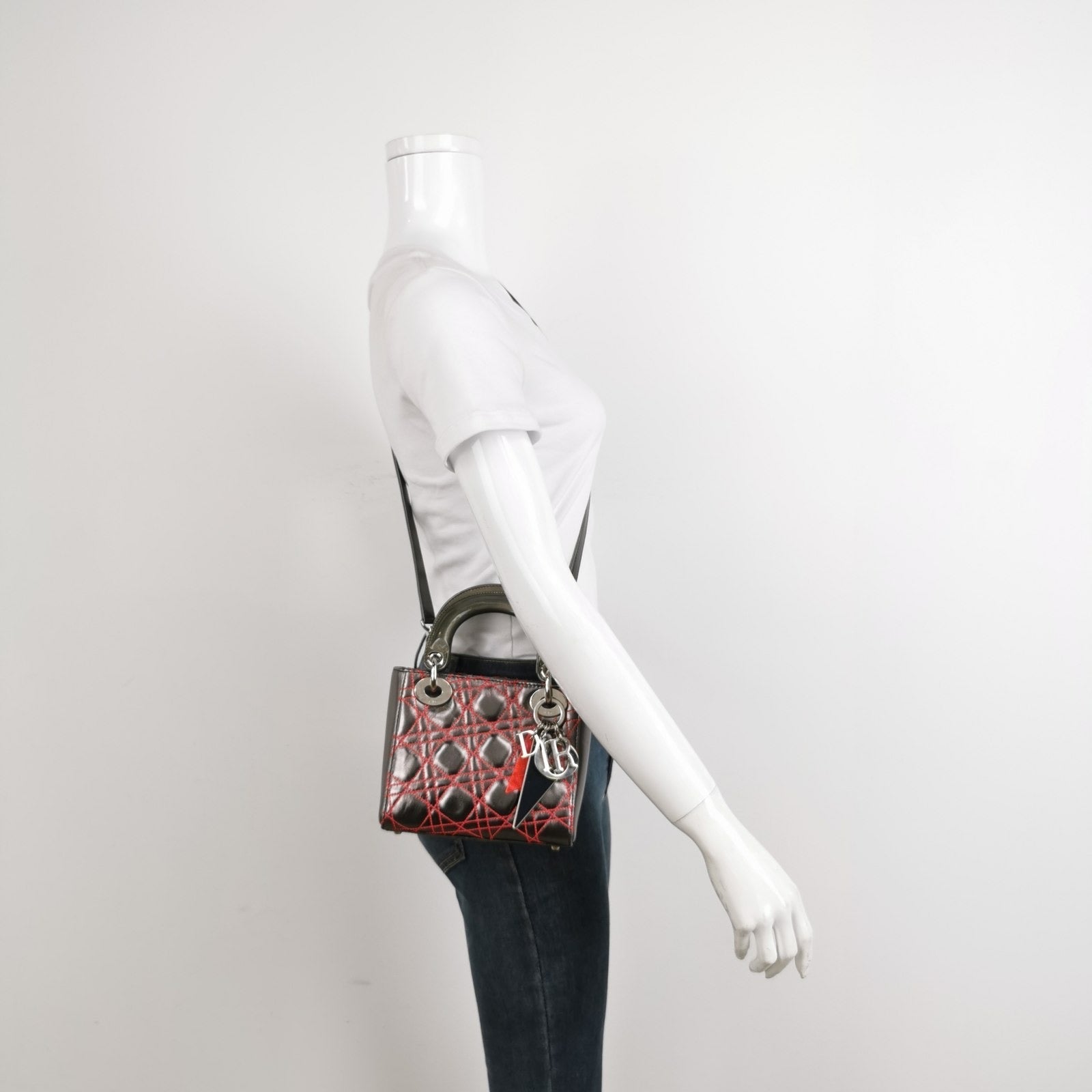 Dior Lady Grey With Cannage Stitching X Anselm Leather Red Travel Bag