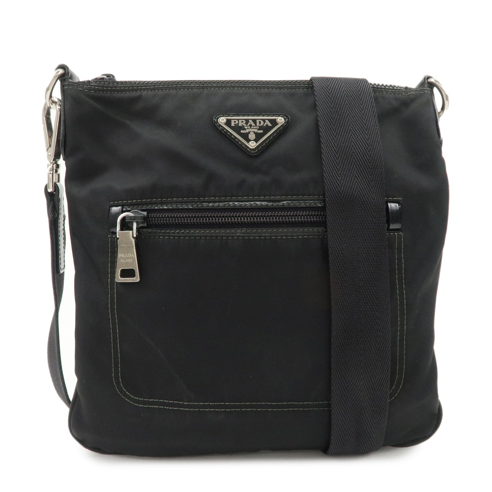 Shoulder Bag Triangle d Leather Patent Nylon