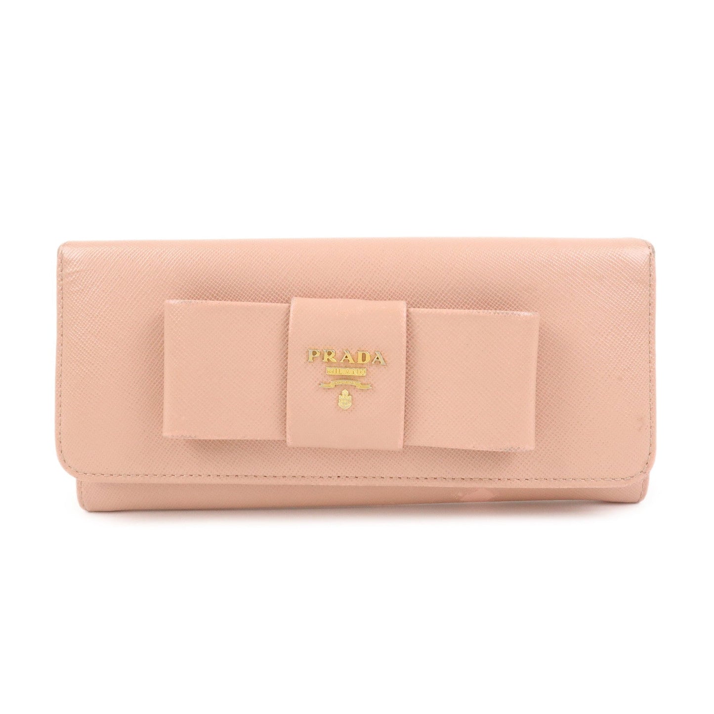 Ribbon Long Wallet Leather Saffiano Pink Handbag