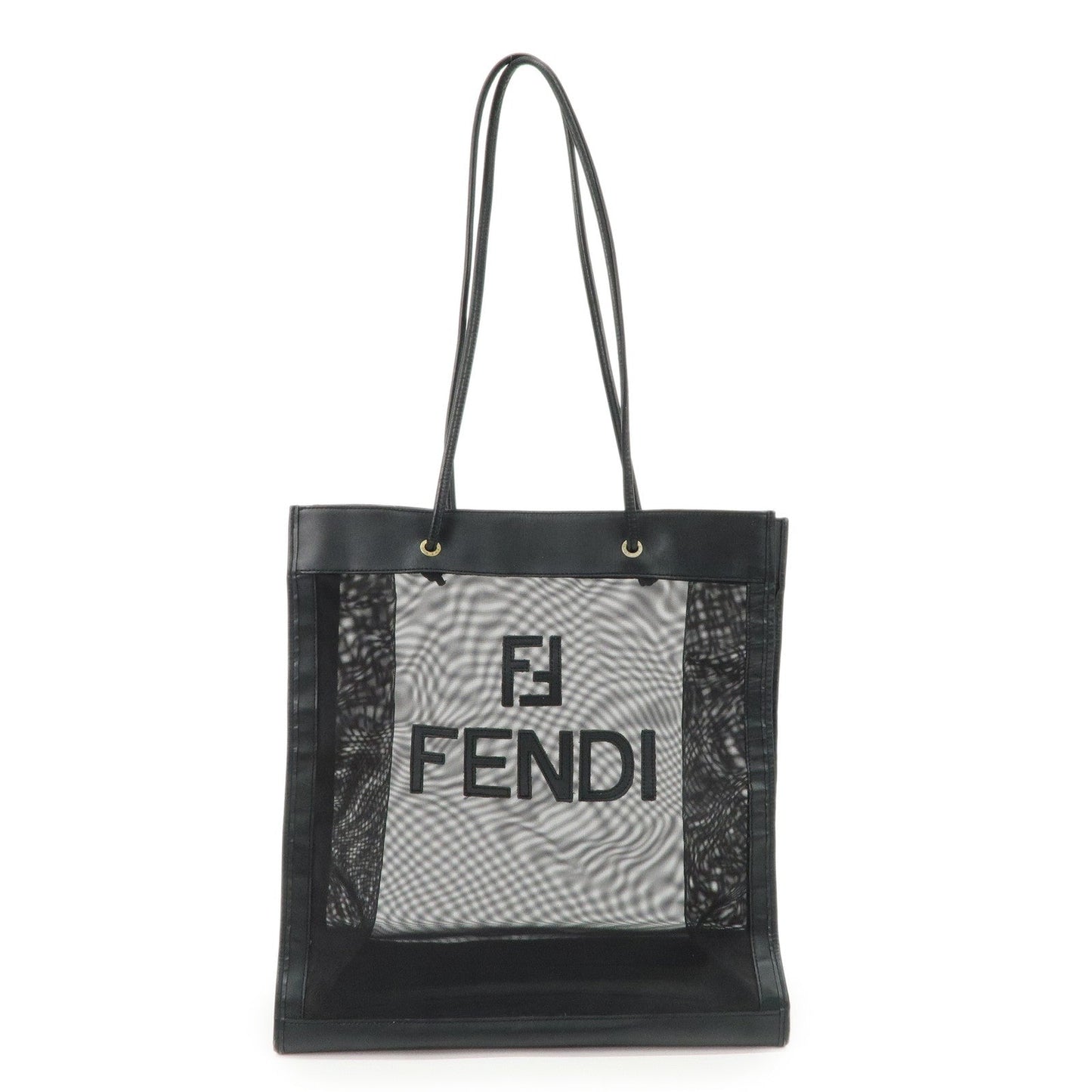 Tote Bag Mesh Shoulder Bag Hardware Leather Black Gold