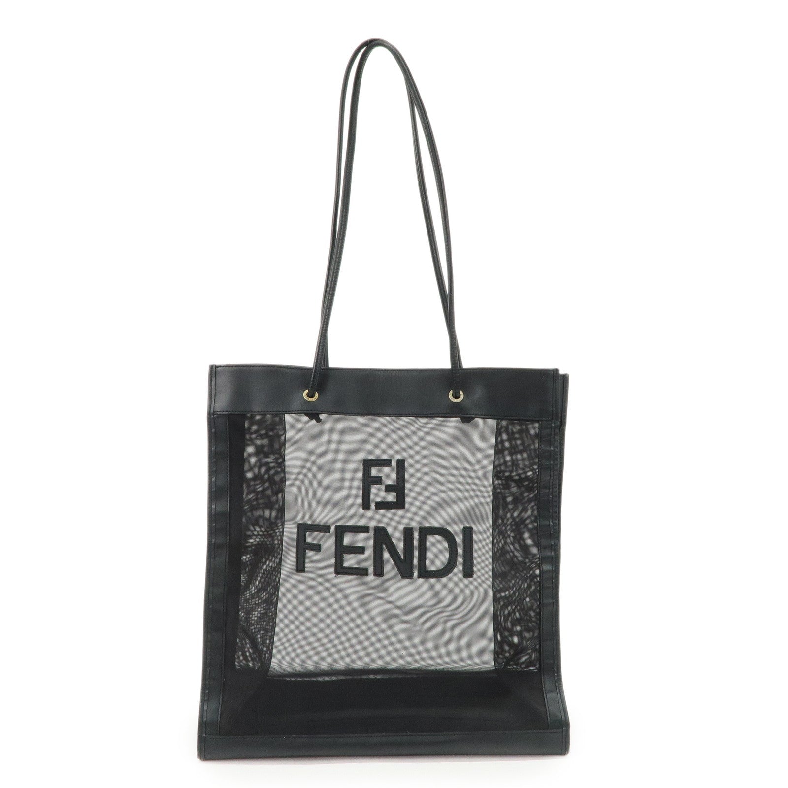 Tote Bag Mesh Shoulder Bag Hardware Leather Black Gold