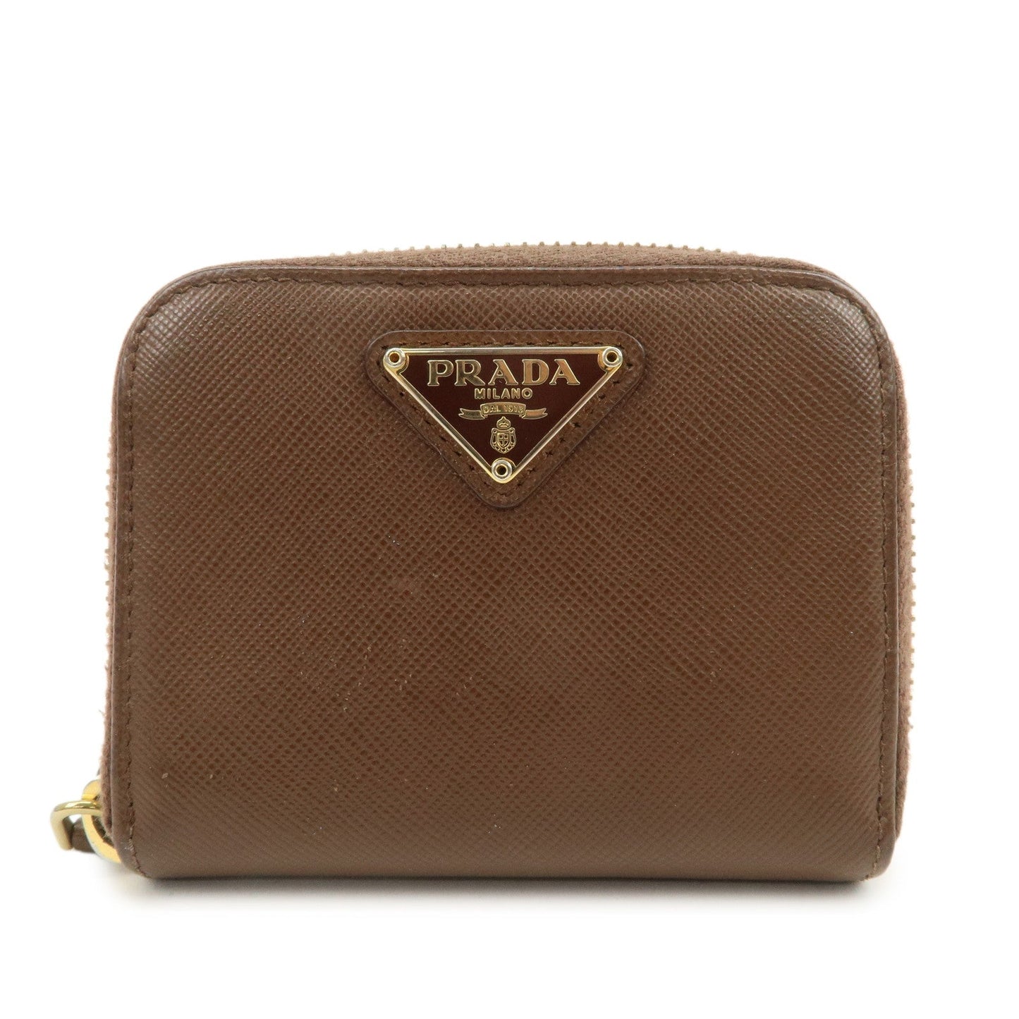 Triangle Coin Case Coin Purse Leather Saffiano Brown Handbag