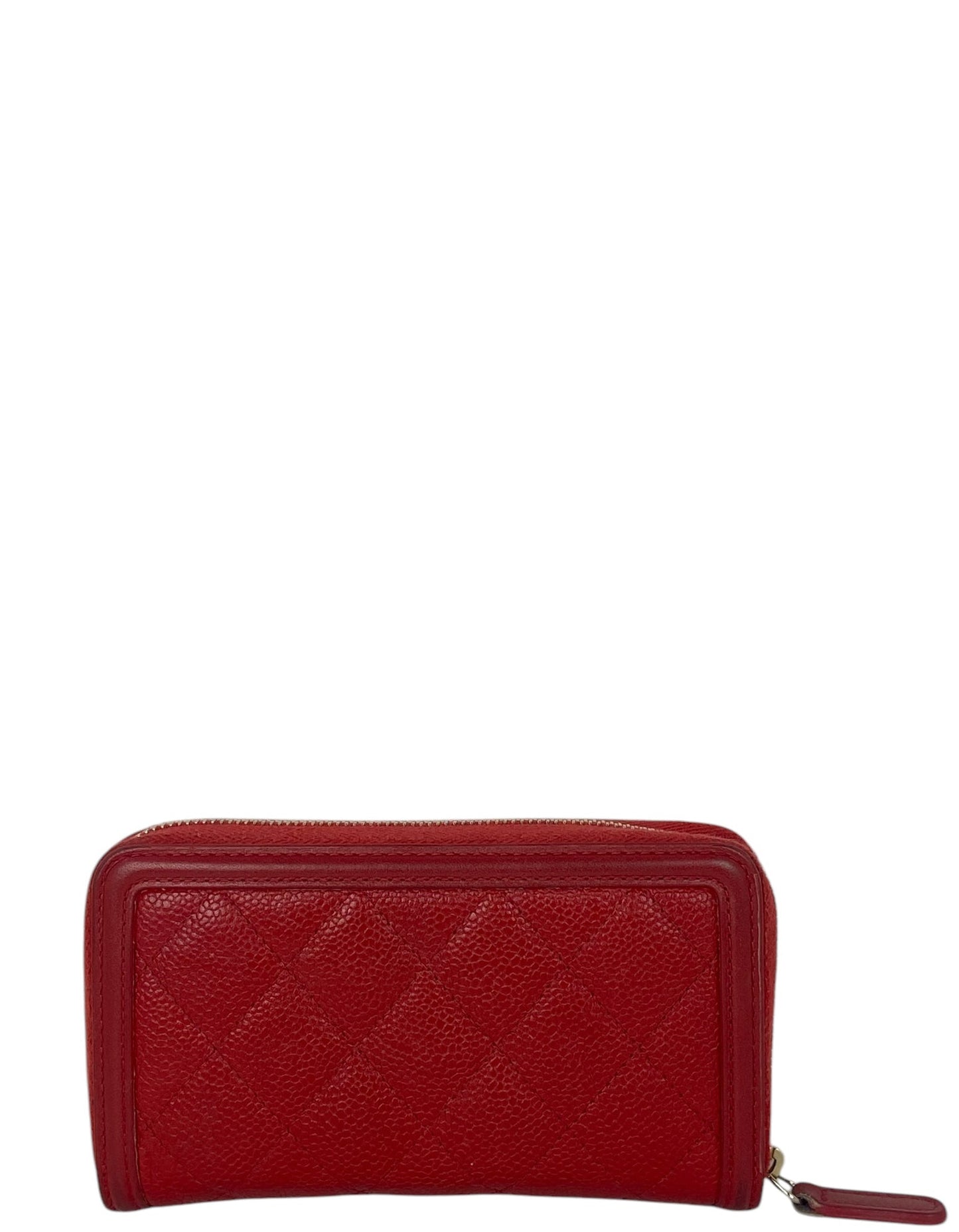 Chanel Caviar Red Filigree Zip Around Wallet