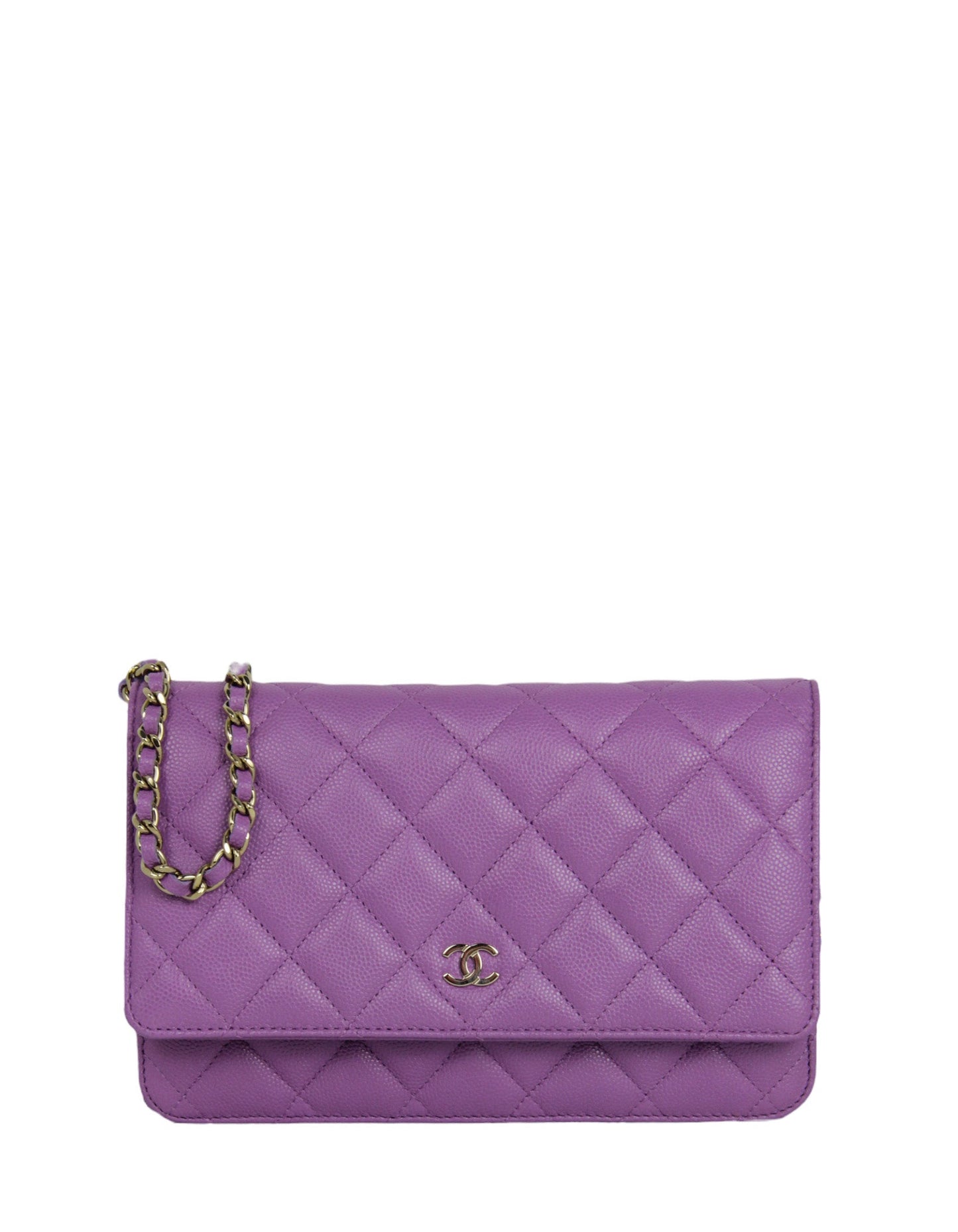 Chanel Purple Quilted Caviar Leather Wallet On Chain Woc Crossbody Bag