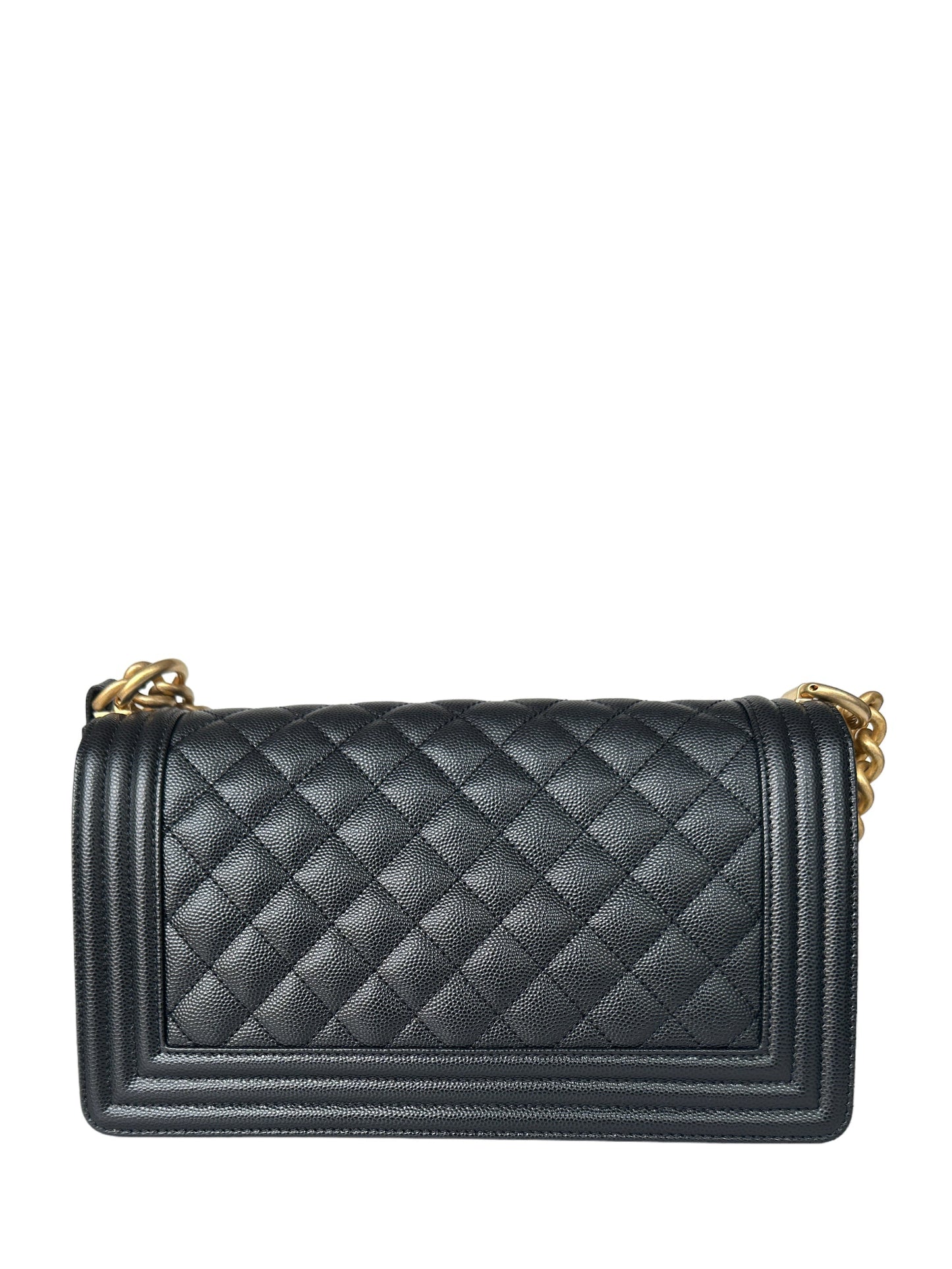 Chanel 2023 NEW Black Caviar Leather Quilted Medium Boy Bag