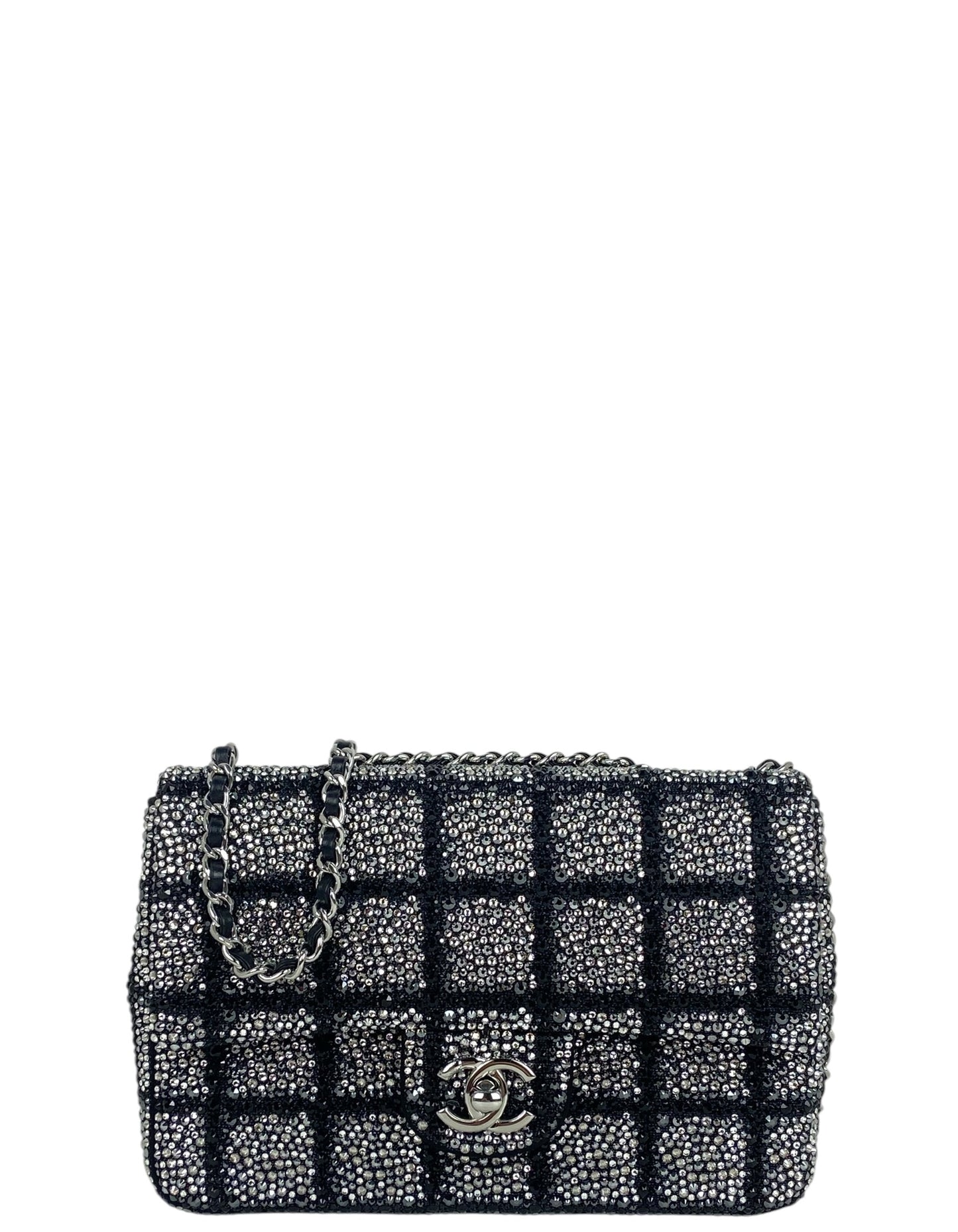 Chanel Black And Silver Strass Crystal Small Flap Bag