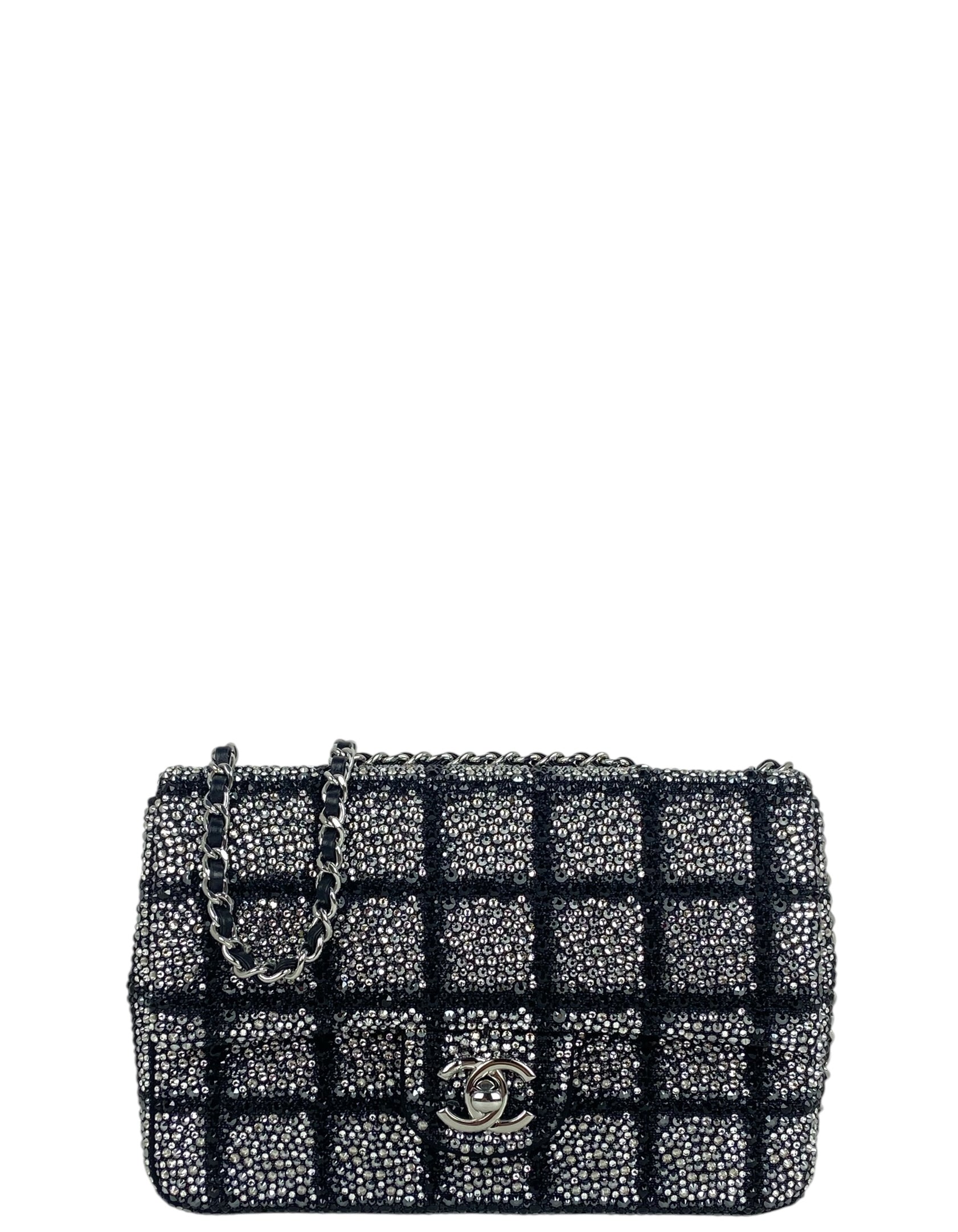 Chanel Black And Silver Strass Crystal Small Flap Bag