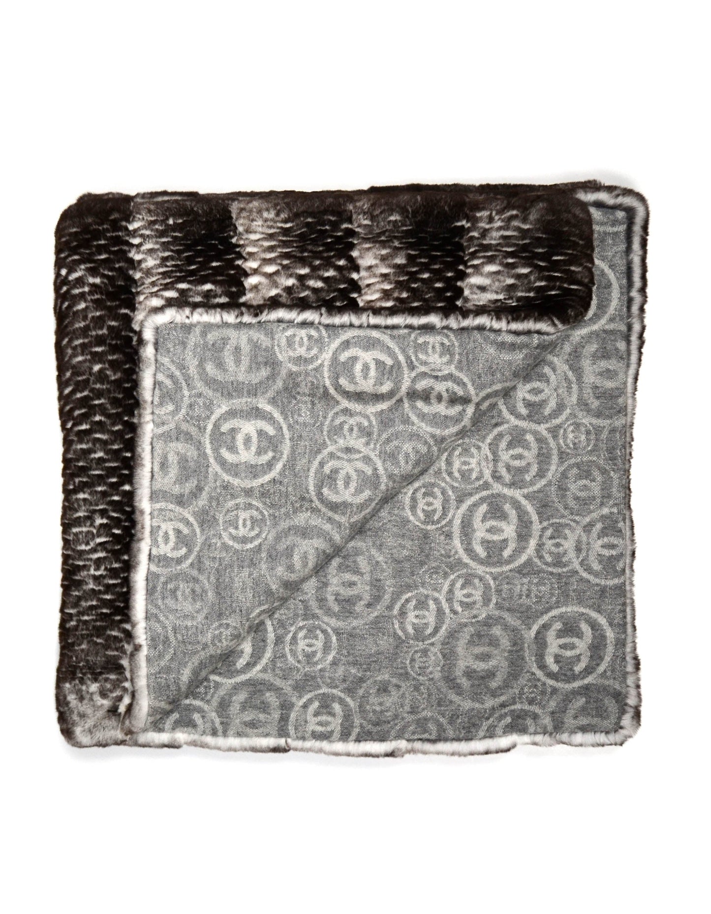 Chanel 78.5" Orylag Rabbit Fur & Cashmere Stole/Throw