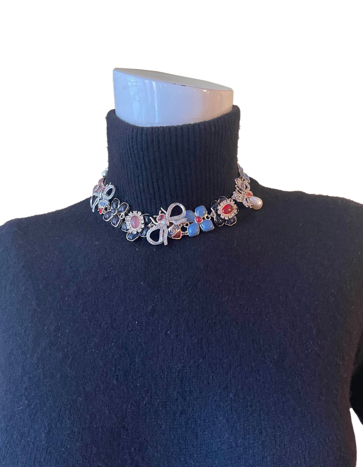 Chanel Bee,bow & Flower Enamel & Crystal Choker Necklace