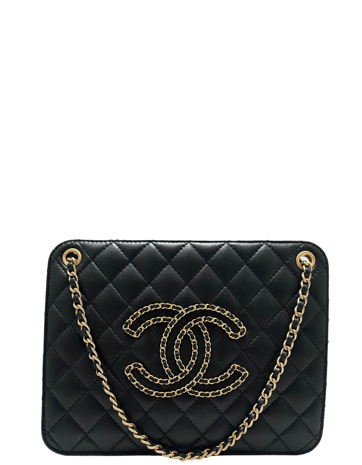 Chanel Black Calfskin Leather Quilted CC Chain Accordion Women Shoes
