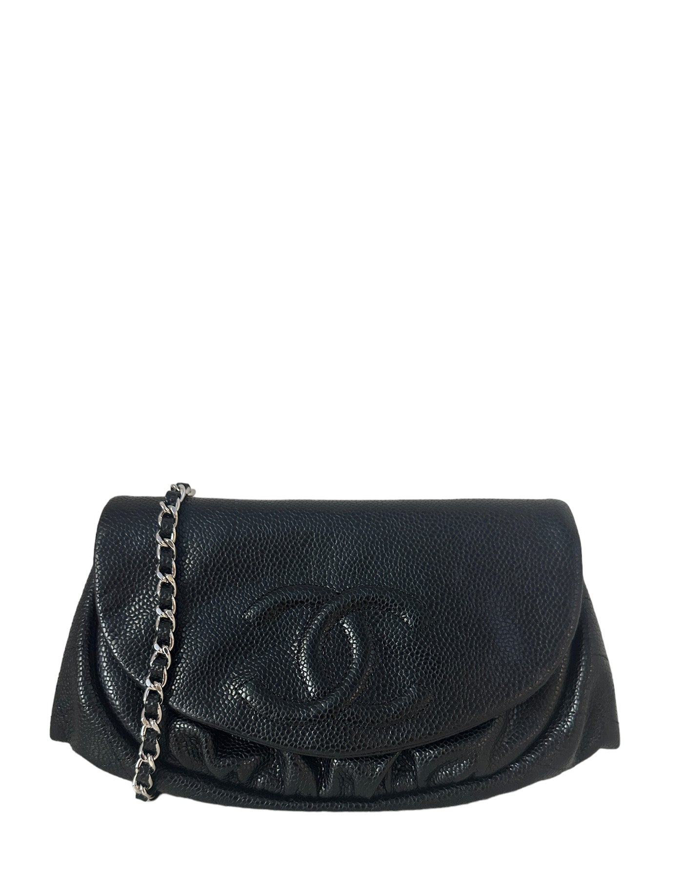 Chanel Black Caviar Leather Half Moon Wallet on Chain WOC Women
