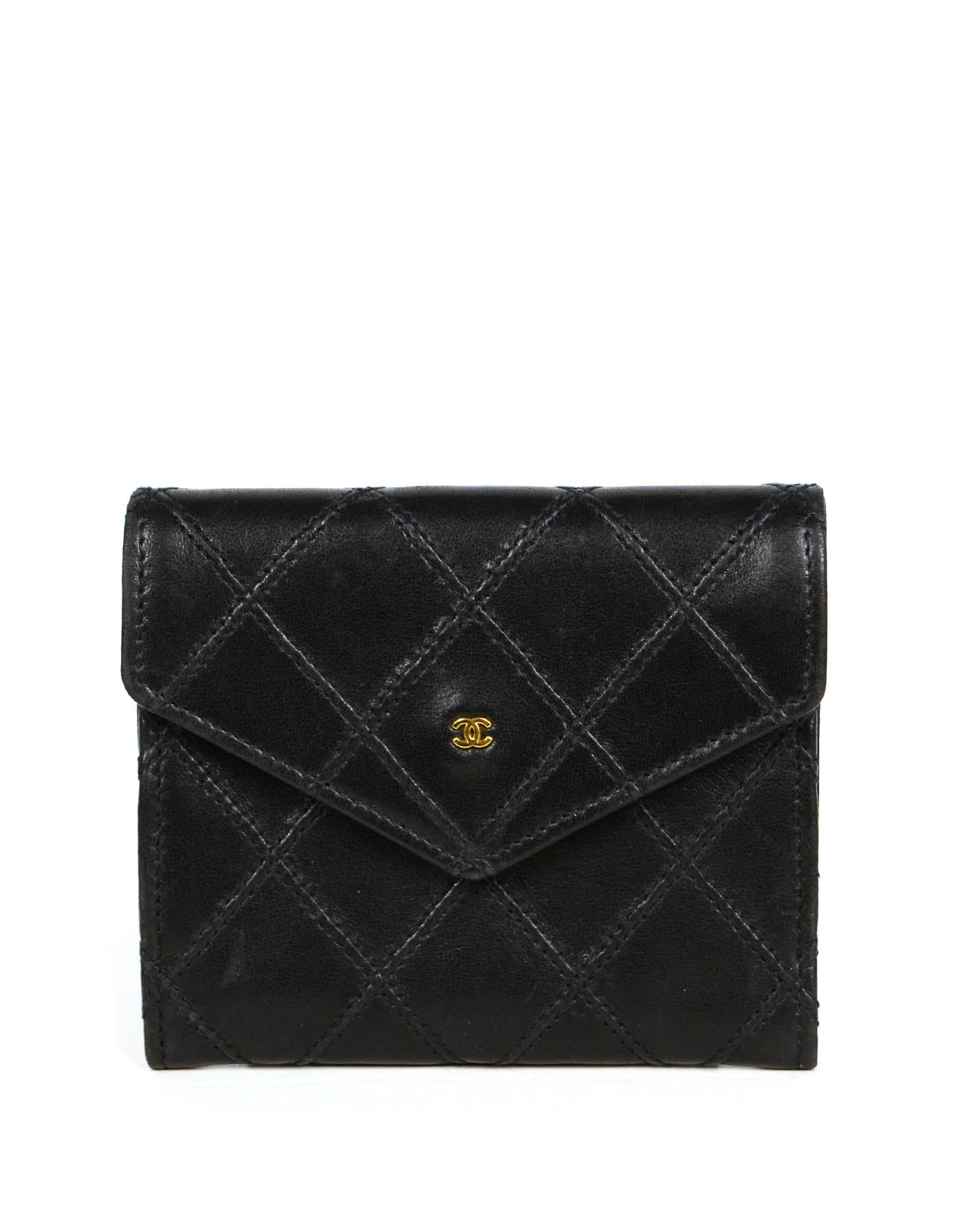 Chanel Black Lambskin Leather Quilted Card Case Bag