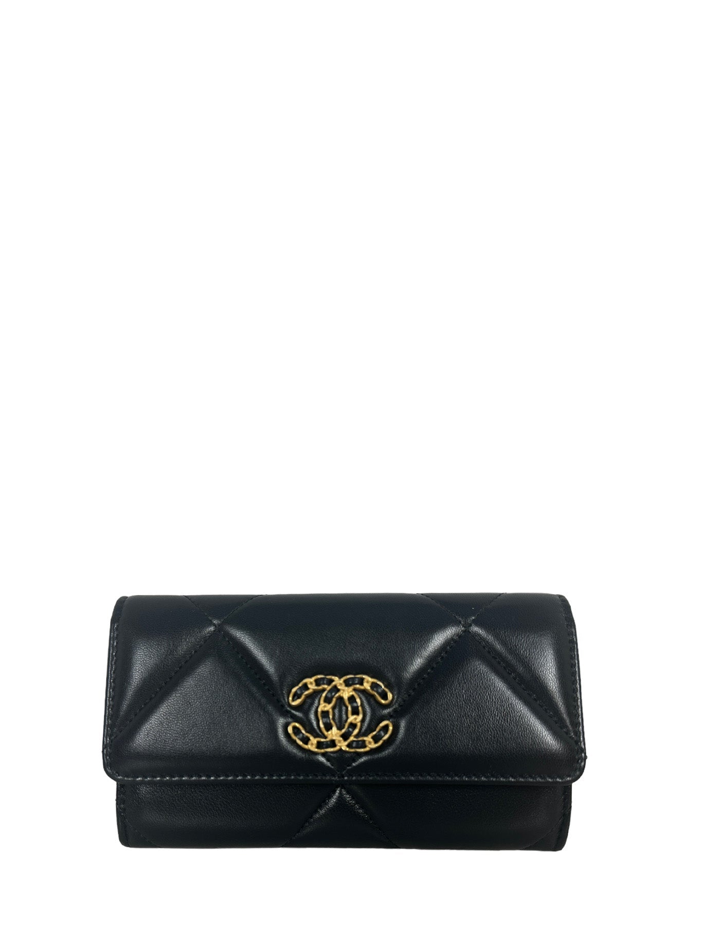 Chanel '23 New Black Lambskin Leather Quilted Chanel 19 Flap Wallet Handbag