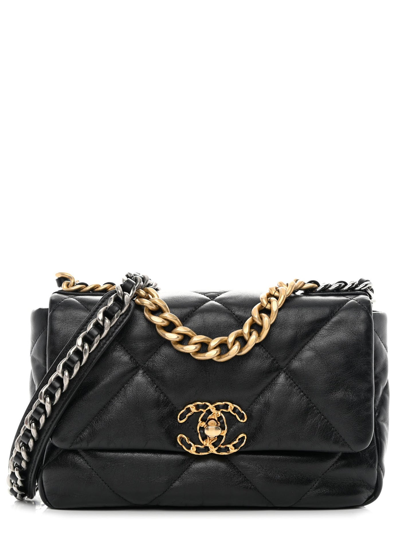 Chanel 2023 Black Lambskin Quilted Medium 19 Bag