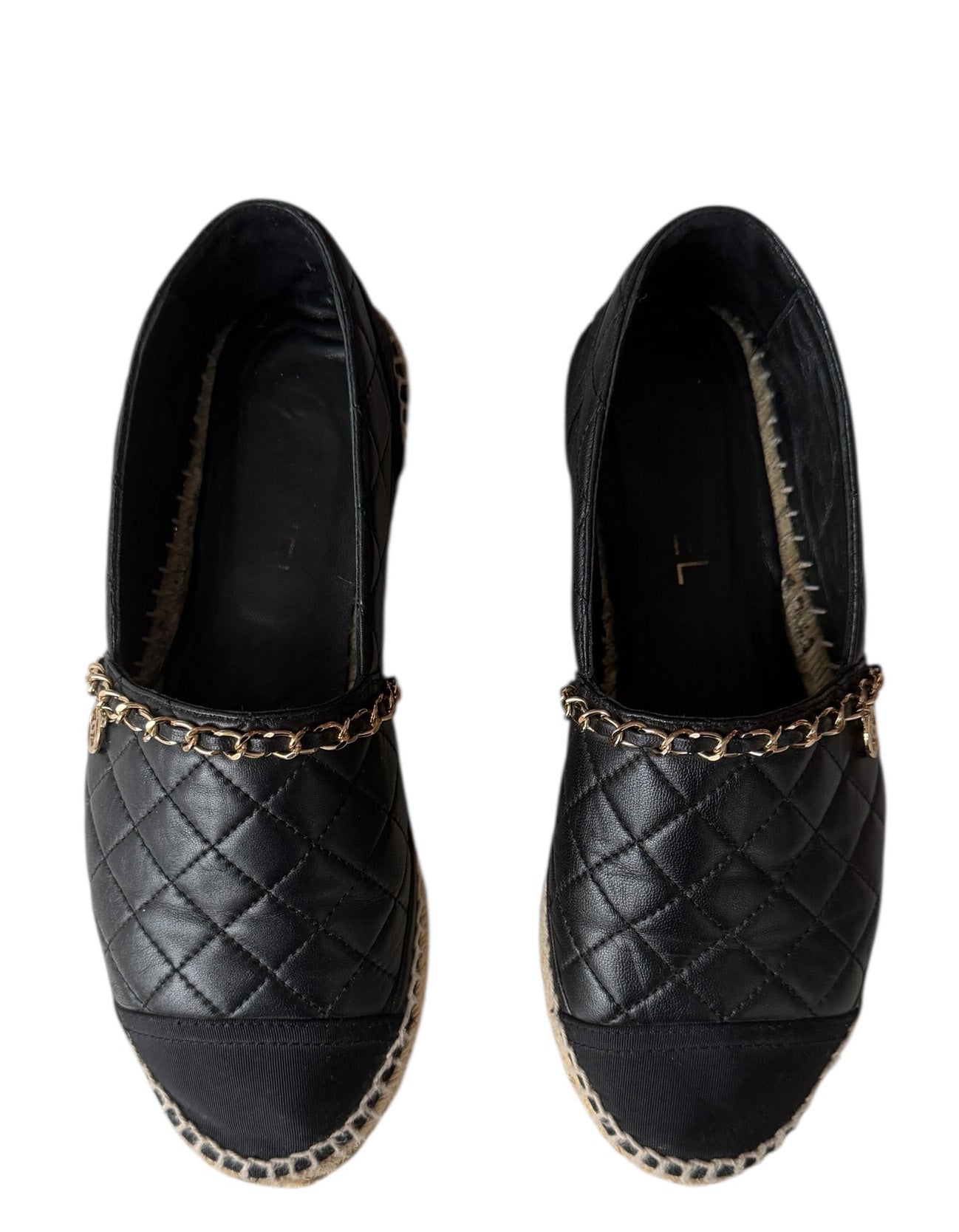 Chanel Black Quilted CC Chain Espadrilles sz 39