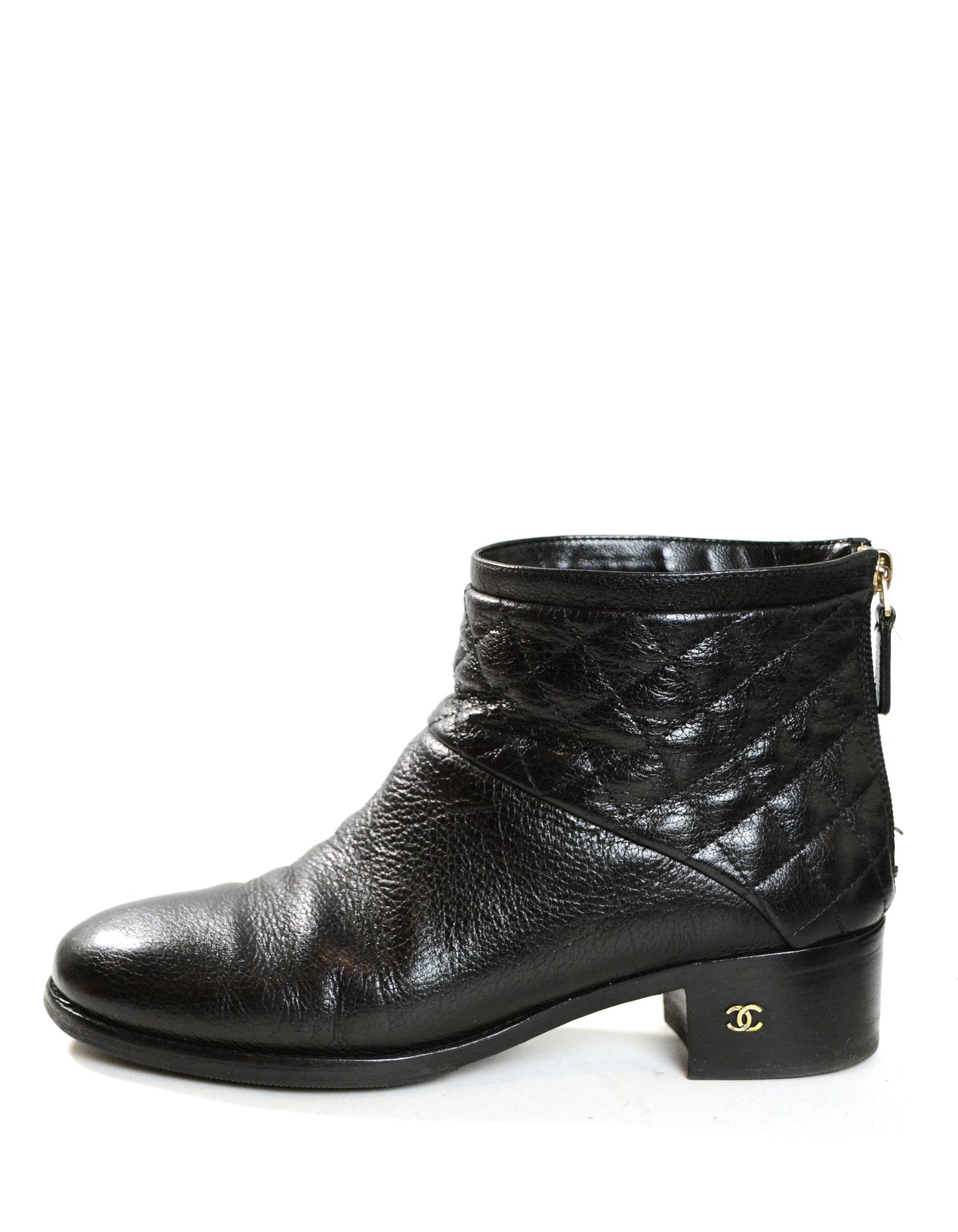 Chanel Black Quilted Leather Ankle Booties Sz 38.5 for Women Women's Shoes