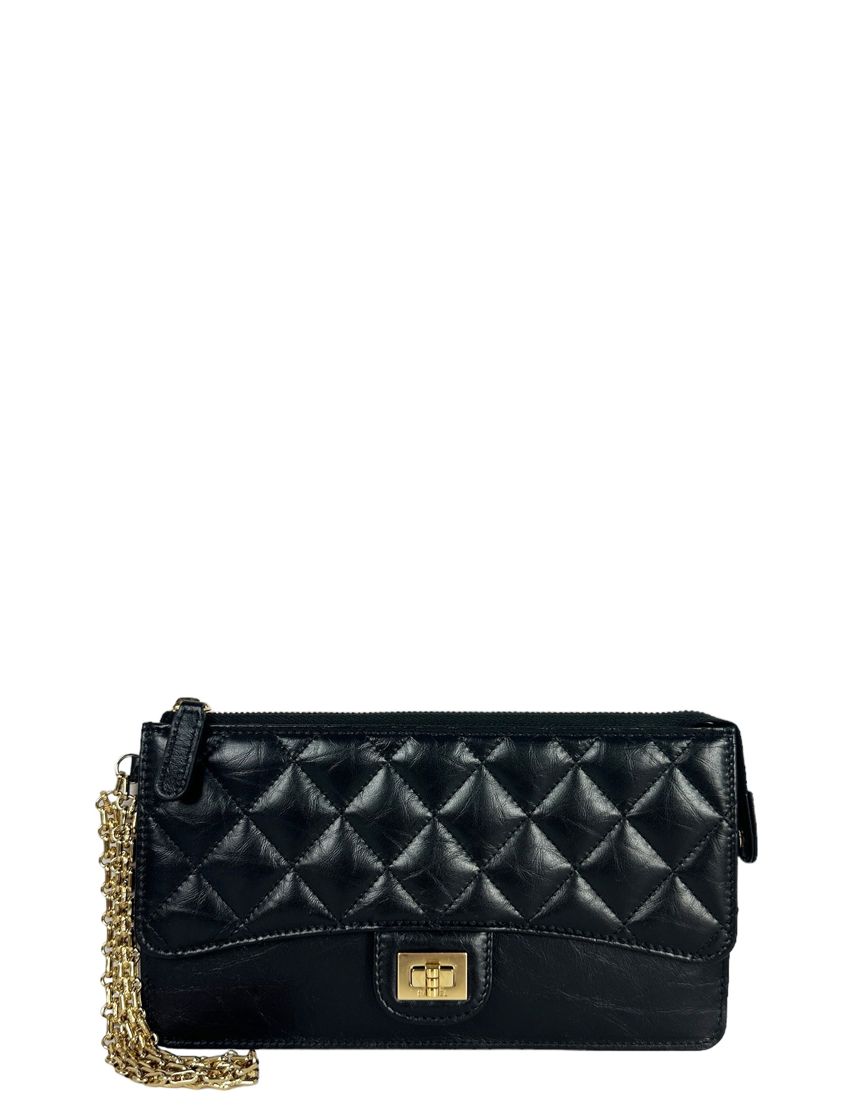 Chanel Black Leather Quilted Reissue Wallet Wristlet Bag