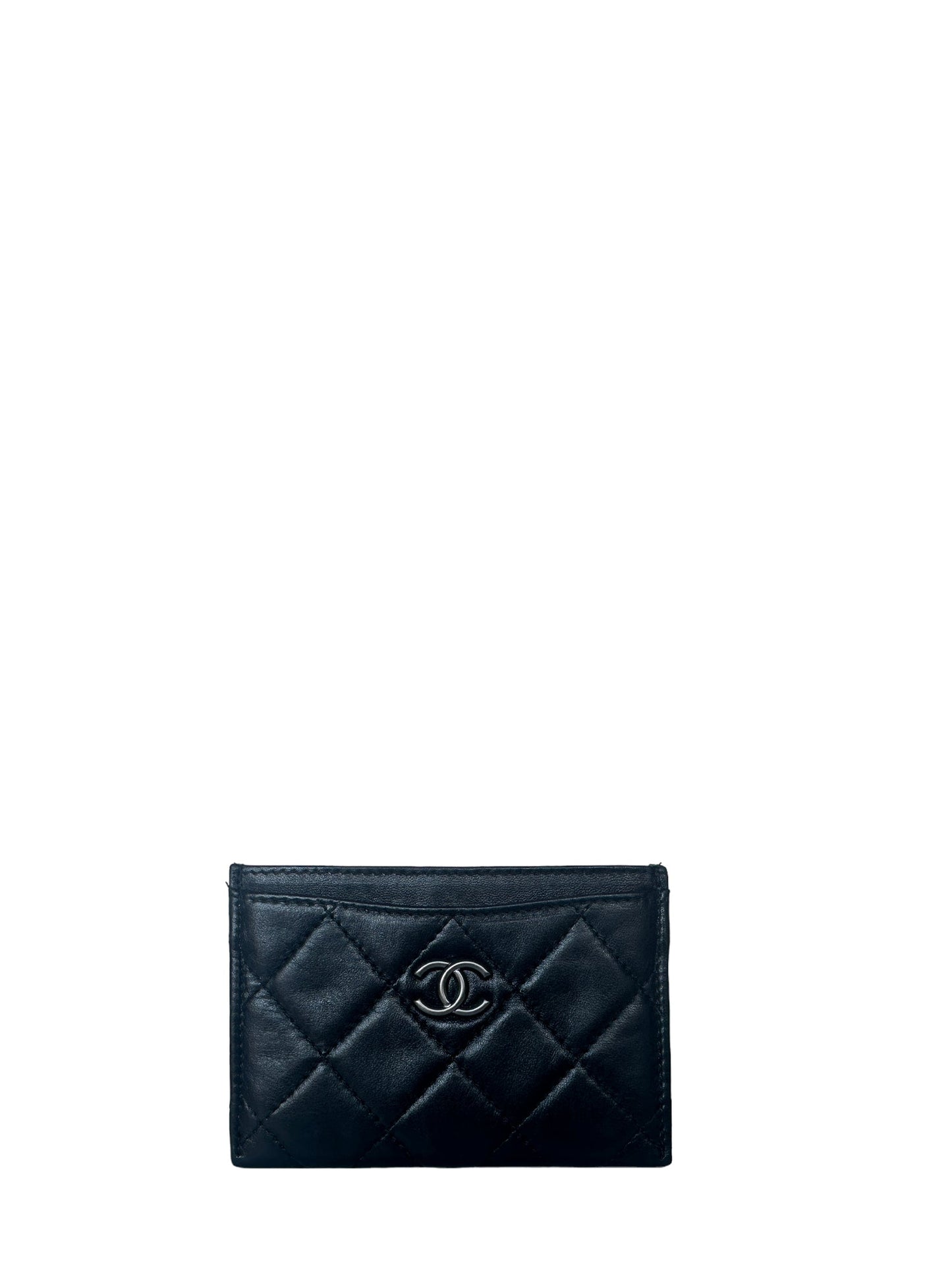 Chanel Black/ruthenium Leather Quilted CC Card Holder Handbag