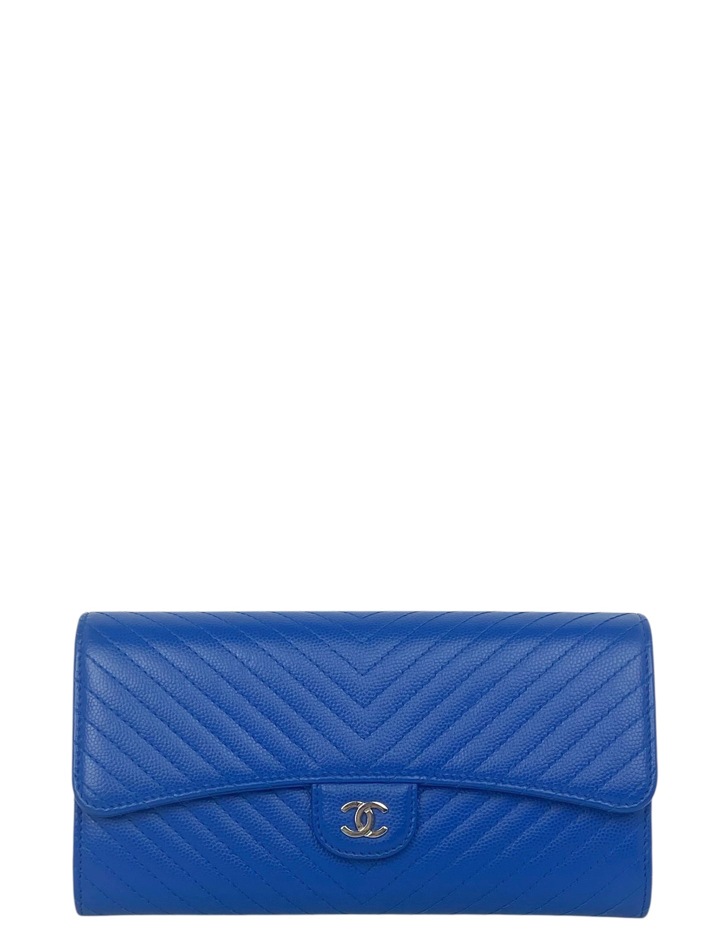 Chanel Blue Chevron CC Classic Flap Wallet Handbag