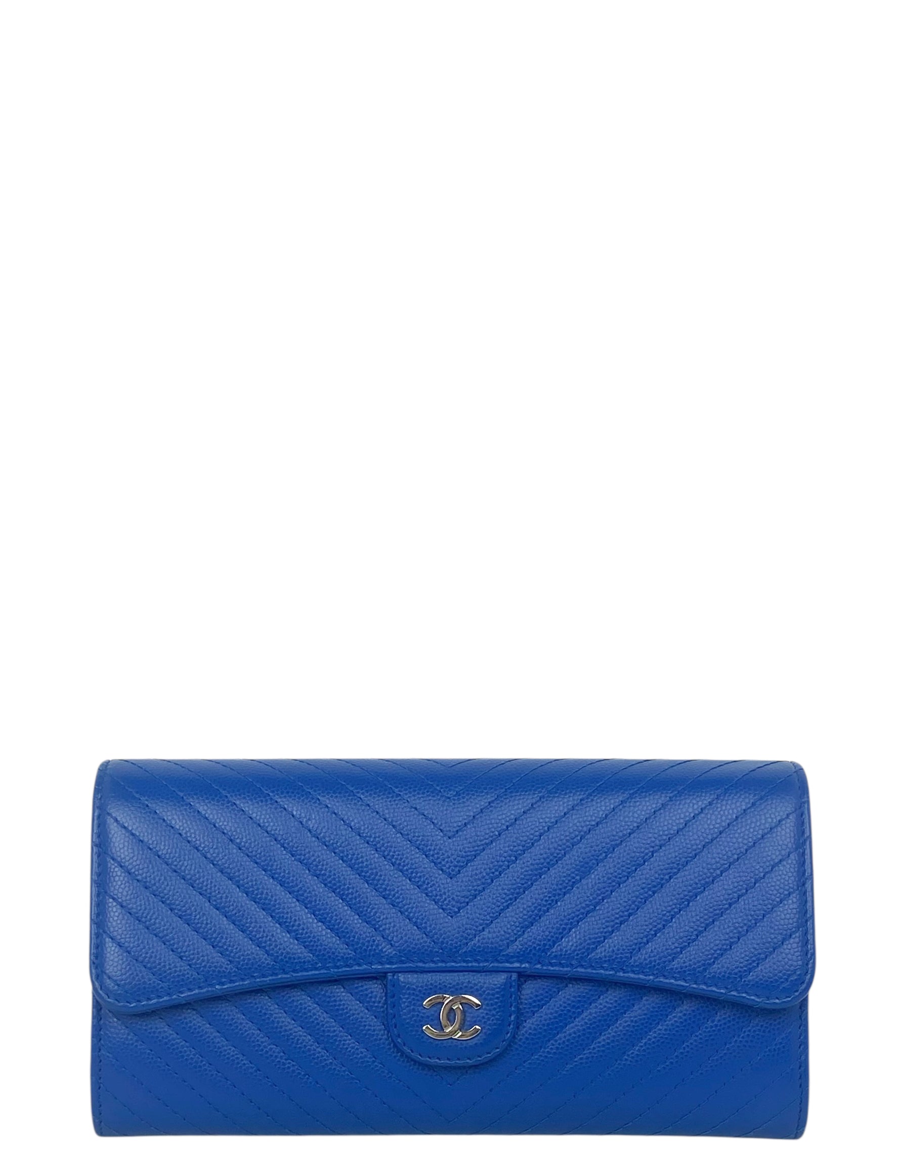 Chanel Blue Chevron CC Classic Flap Wallet Handbag